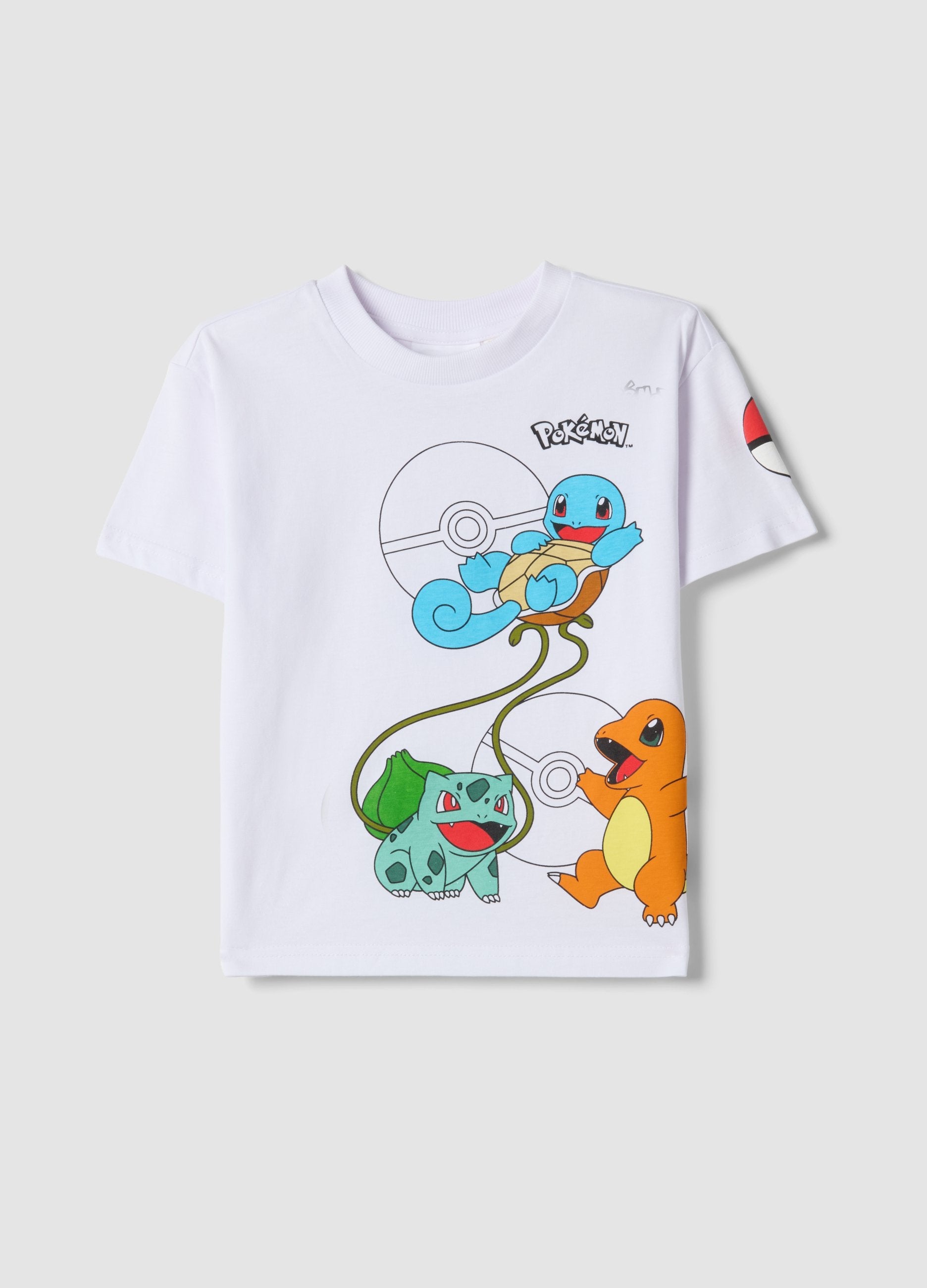 T-shirt In Puro Cotone Bianca Da Bambino Regular Fit Con Pokémon