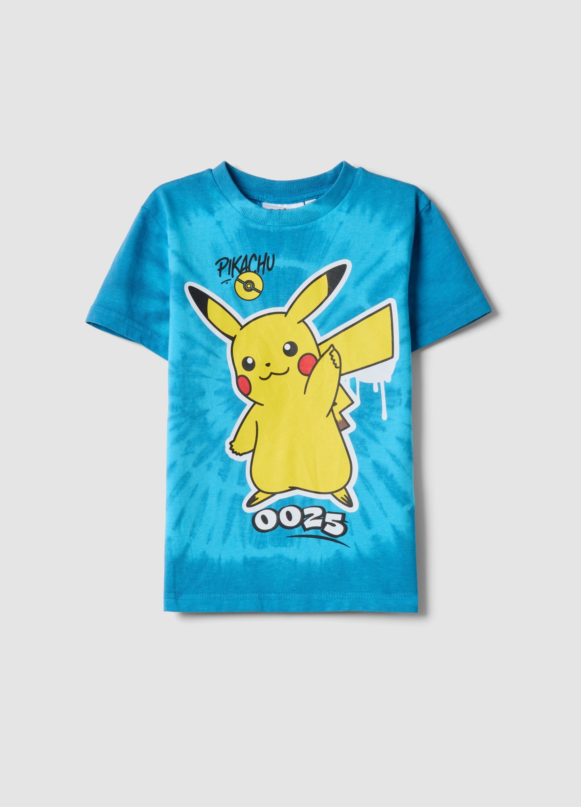 T-shirt In Puro Cotone Azzurra Da Bambino Regular Fit Con Pikachu