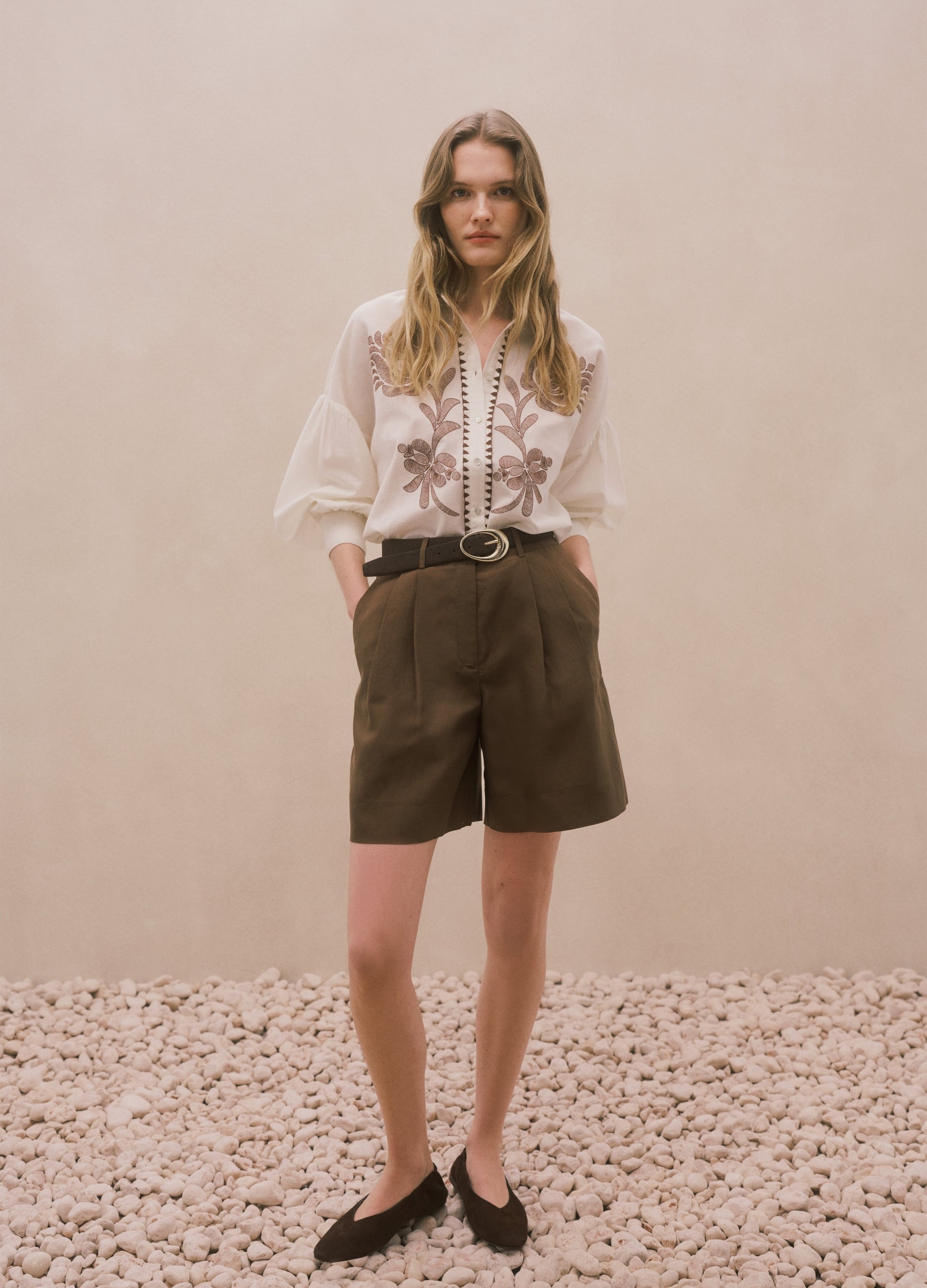 Shorts In Misto Lyocell E Lino Marroni Regular Fit