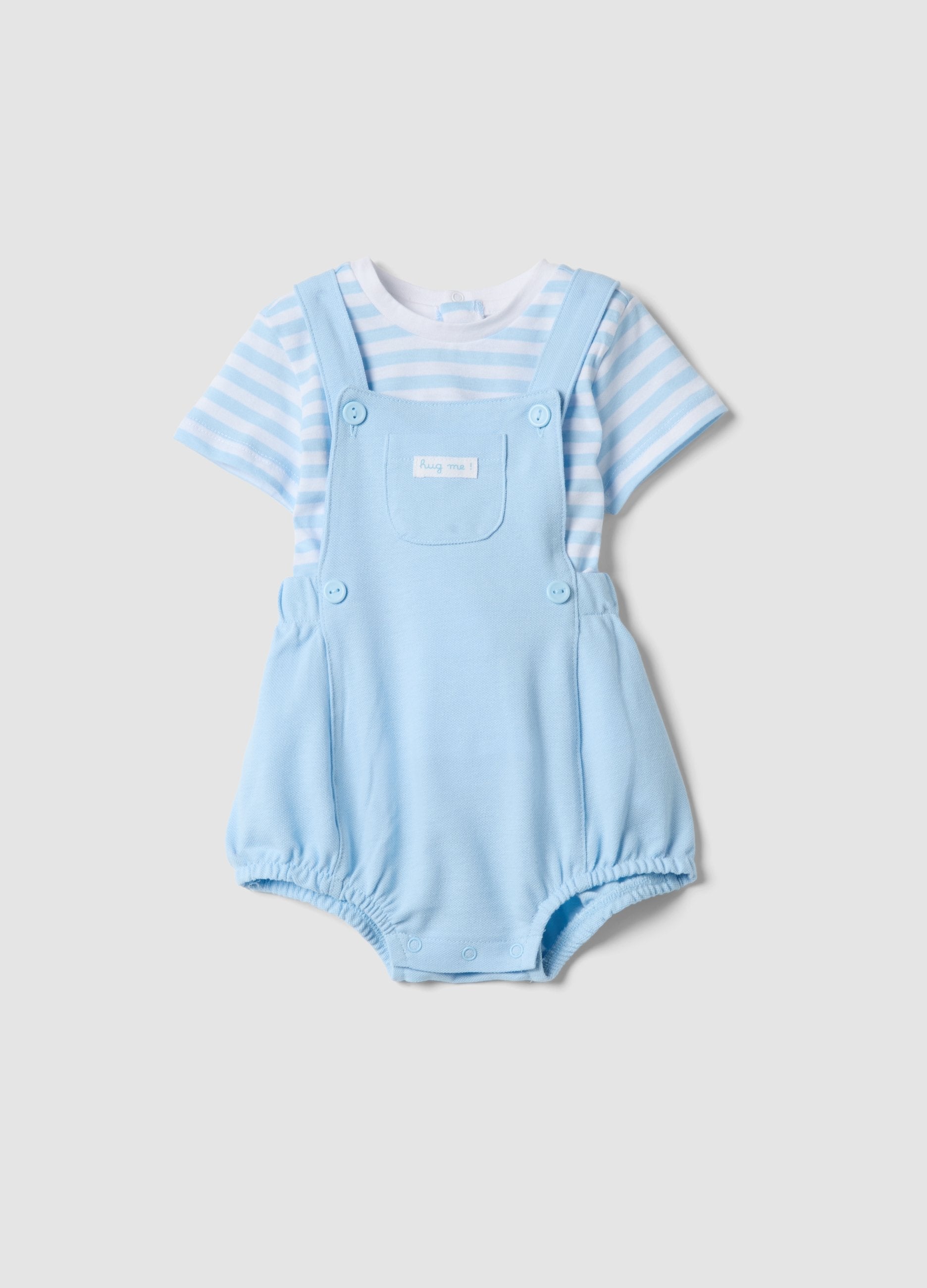 Set In Puro Cotone Bianco E Azzurro Per Neonati