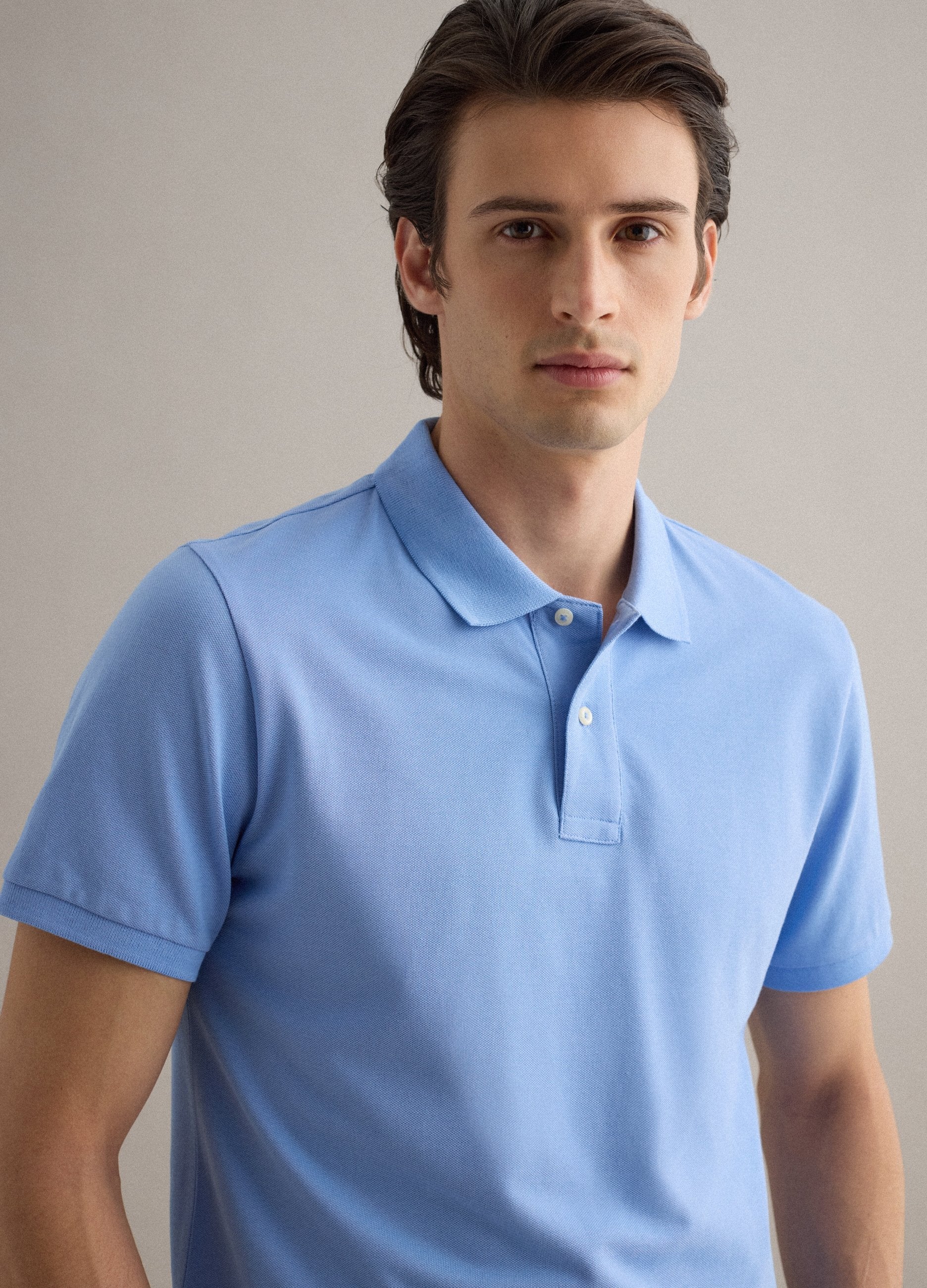 Polo A Maniche Corte In Puro Cotone Azzurra Regular Fit