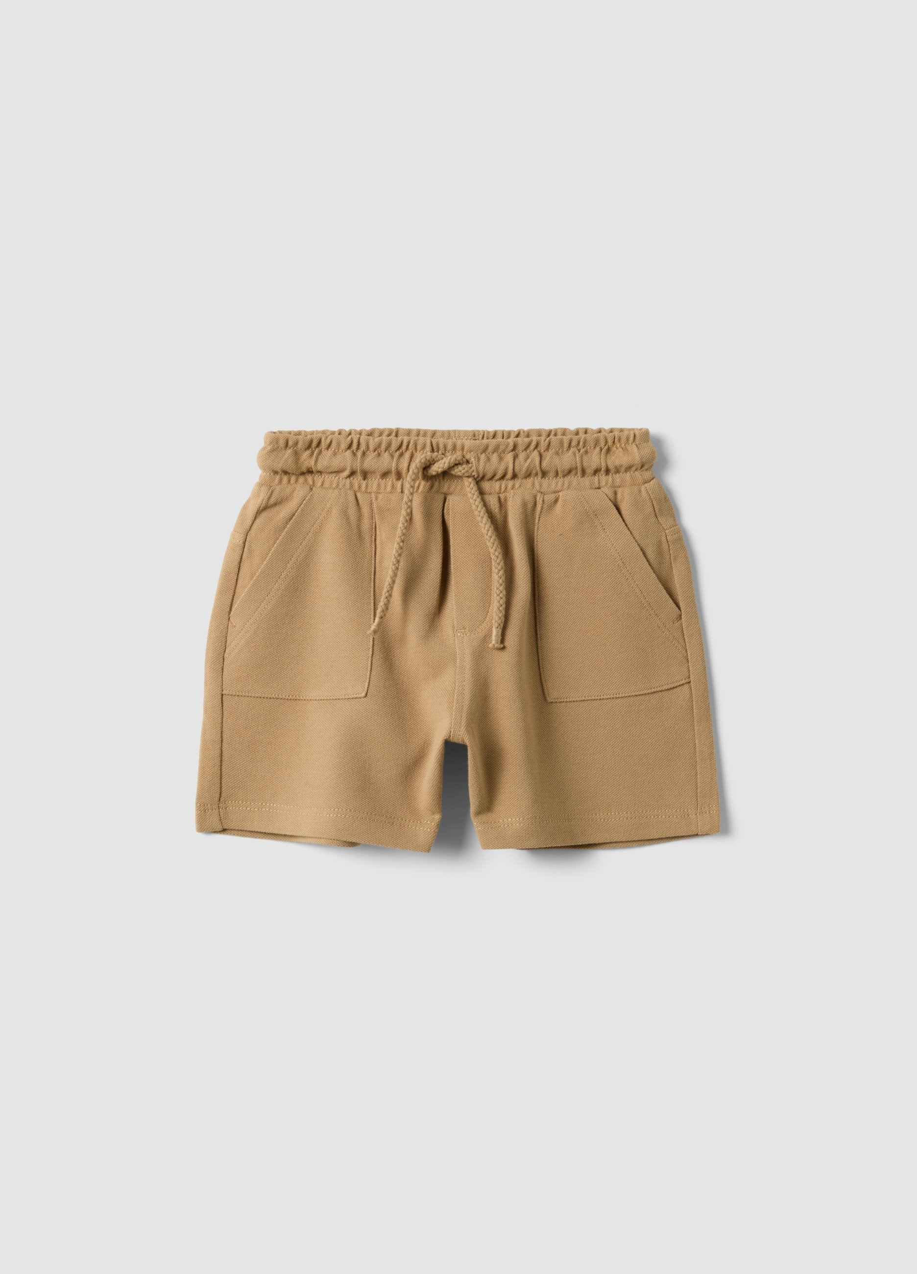 Pantaloncini In Puro Cotone Beige Da Bimbo Regular Fit