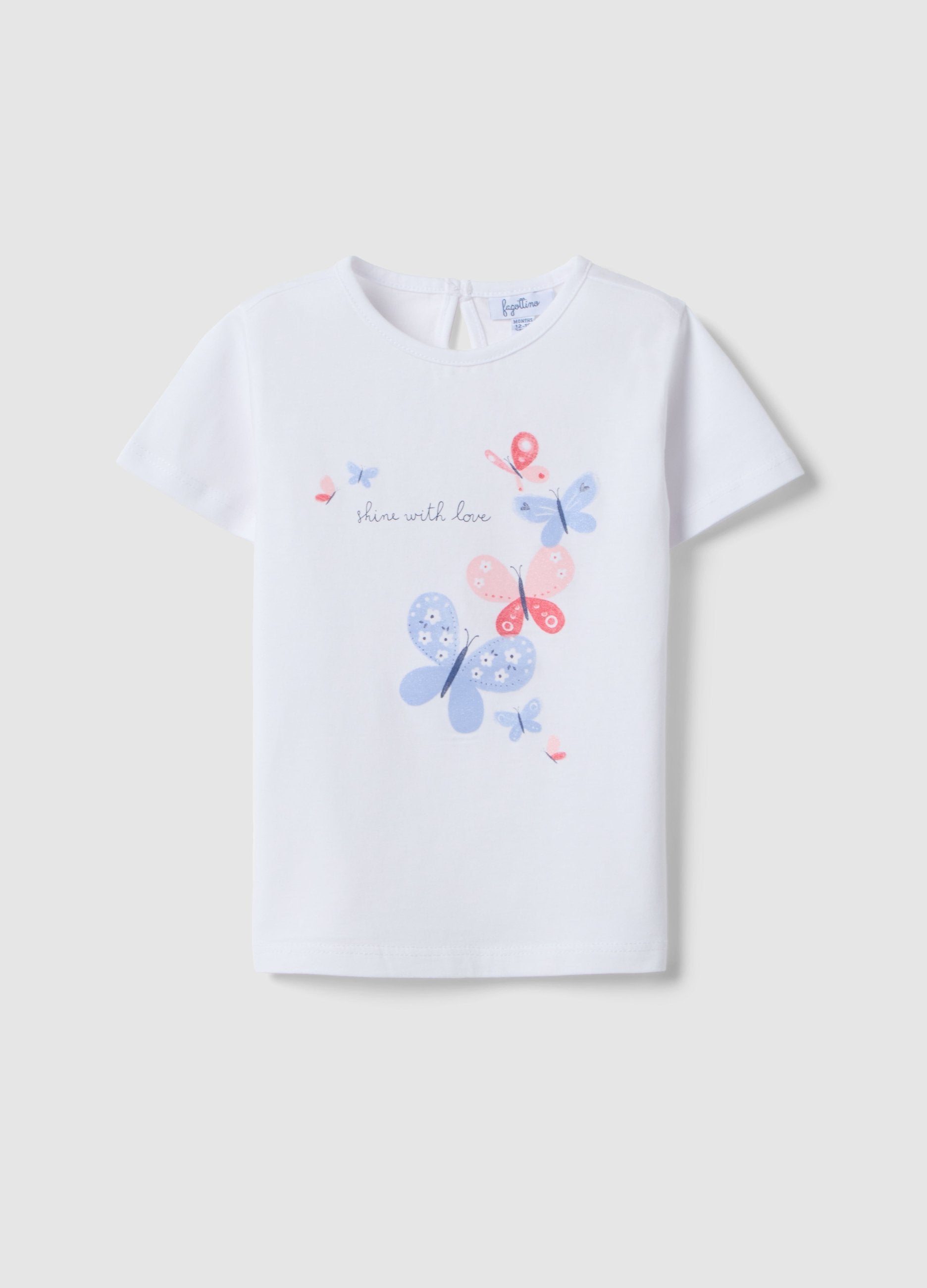 T-shirt In Puro Cotone Bianca Da Bimba Regular Fit Con Farfalle