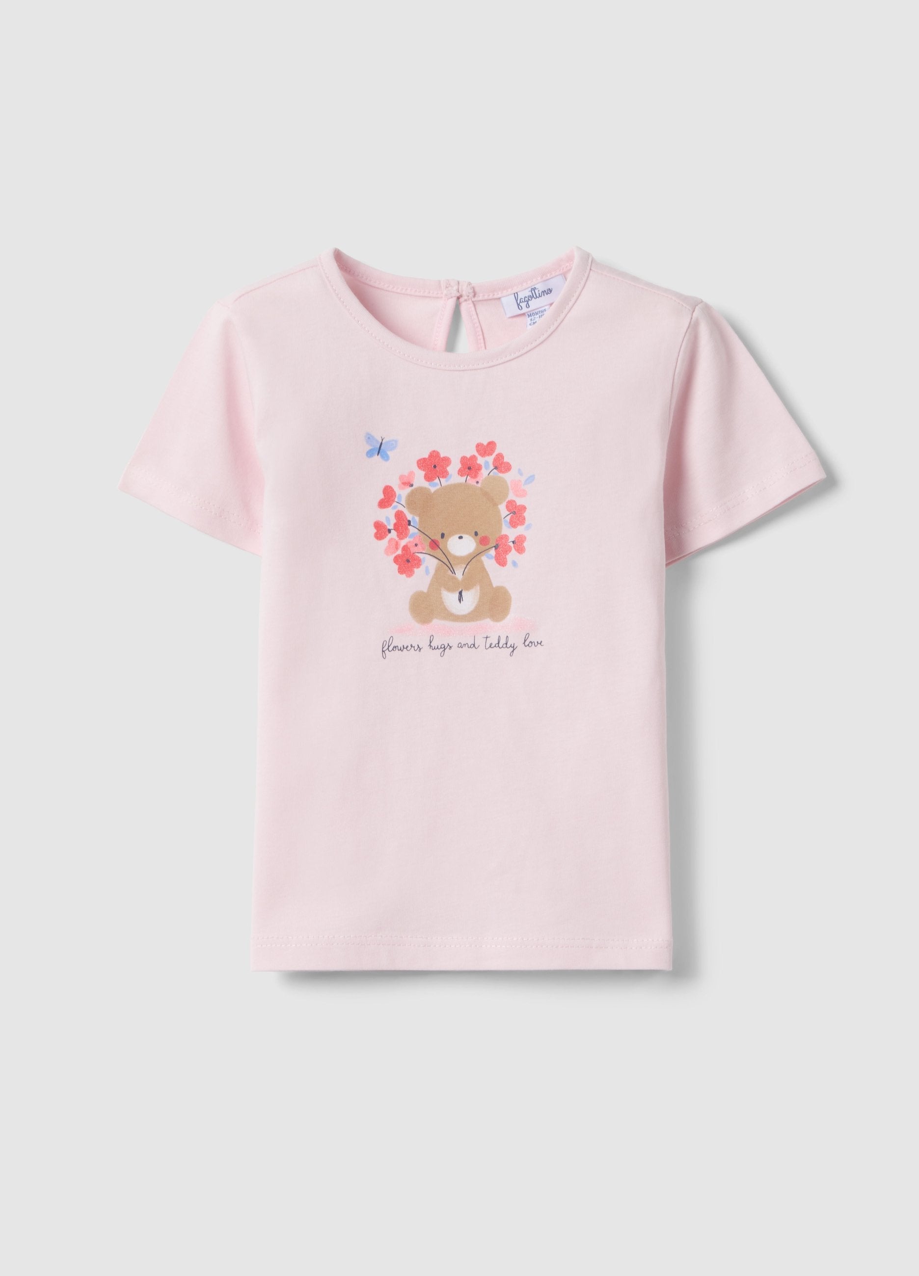 T-shirt In Puro Cotone Rosa Da Bimba Regular Fit Con Orsacchiotto
