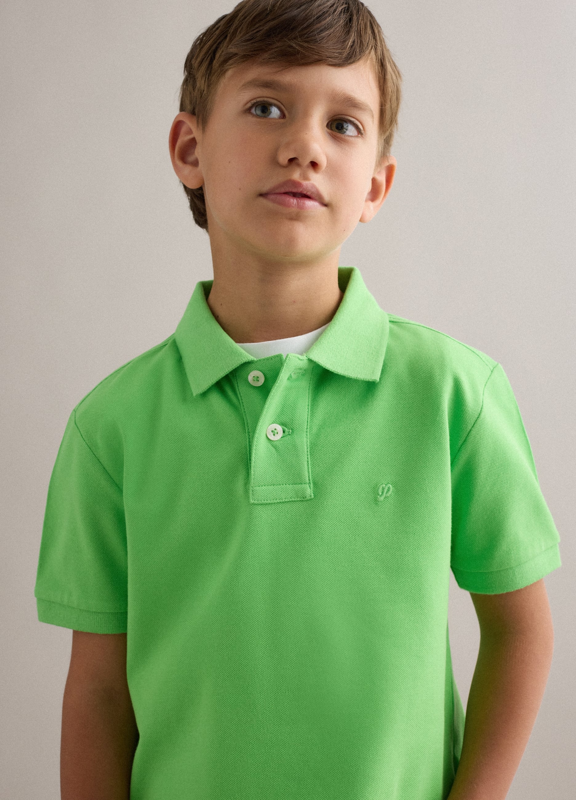 Polo In Cotone Elasticizzato Verde Da Bambino Regular Fit