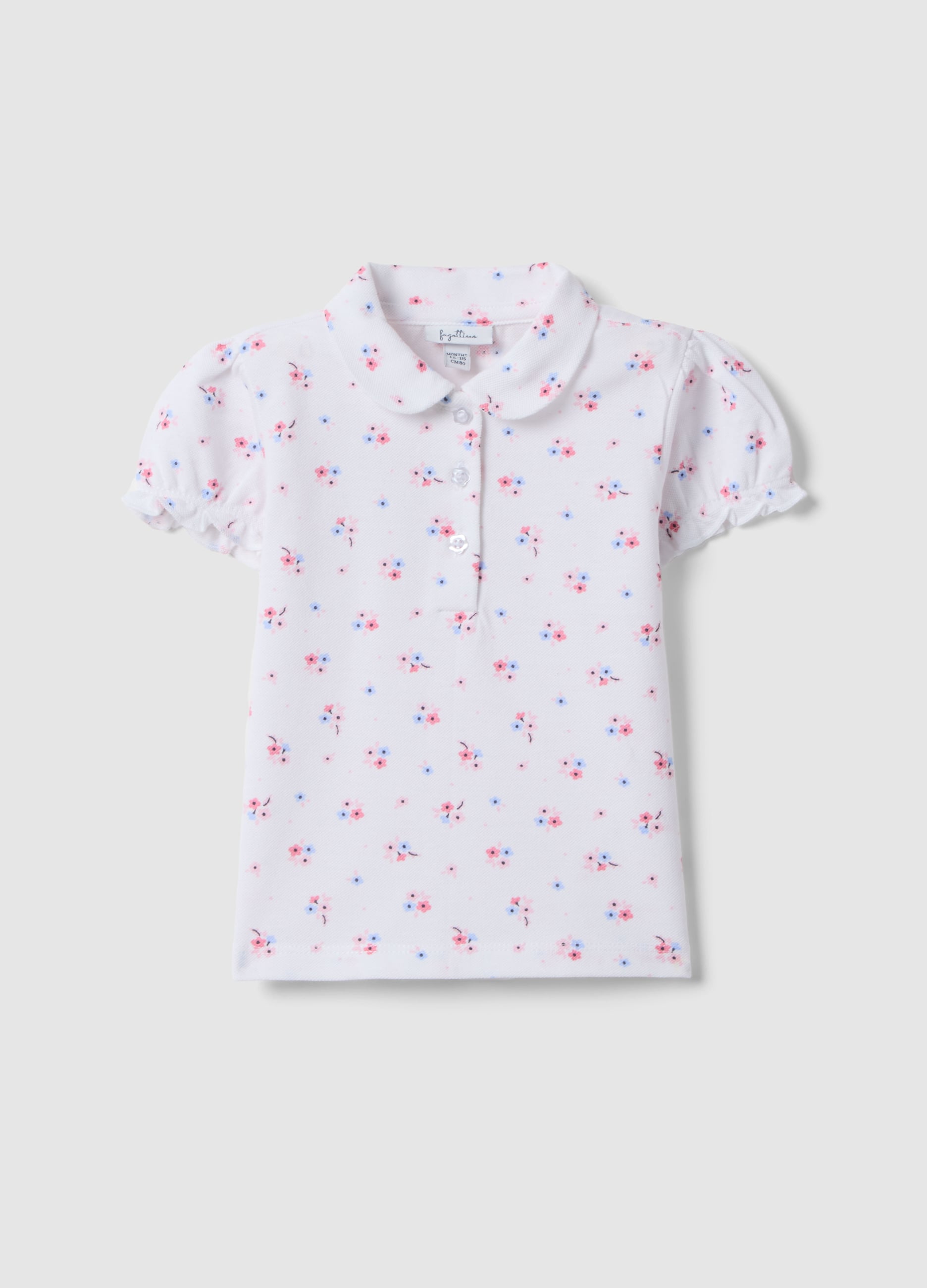 Polo In Puro Cotone Bianca Da Bimba Regular Fit Con Motivo Floreale