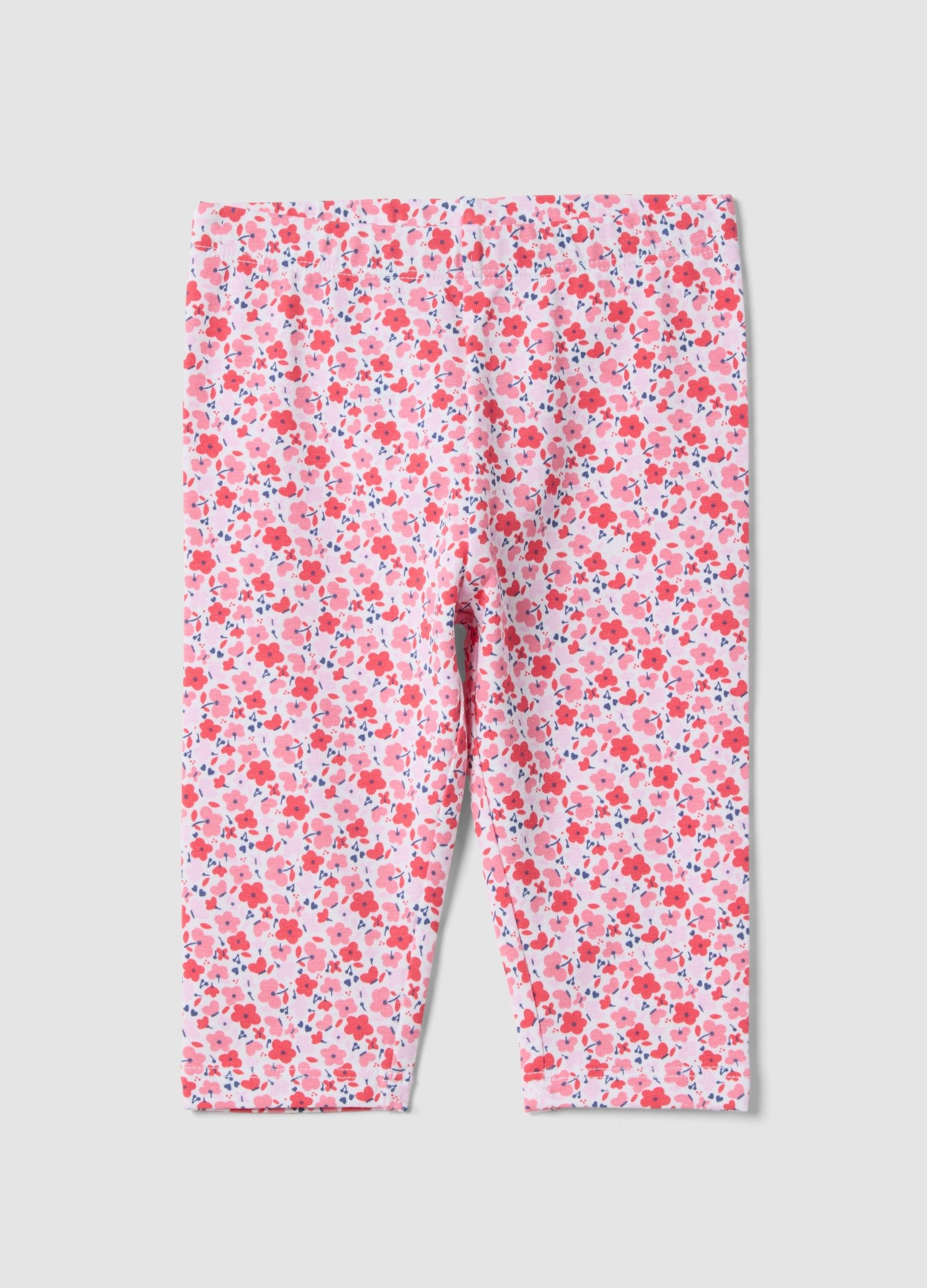 Leggings Slim In Cotone Elasticizzato Multicolor Da Bimba Con Fiori