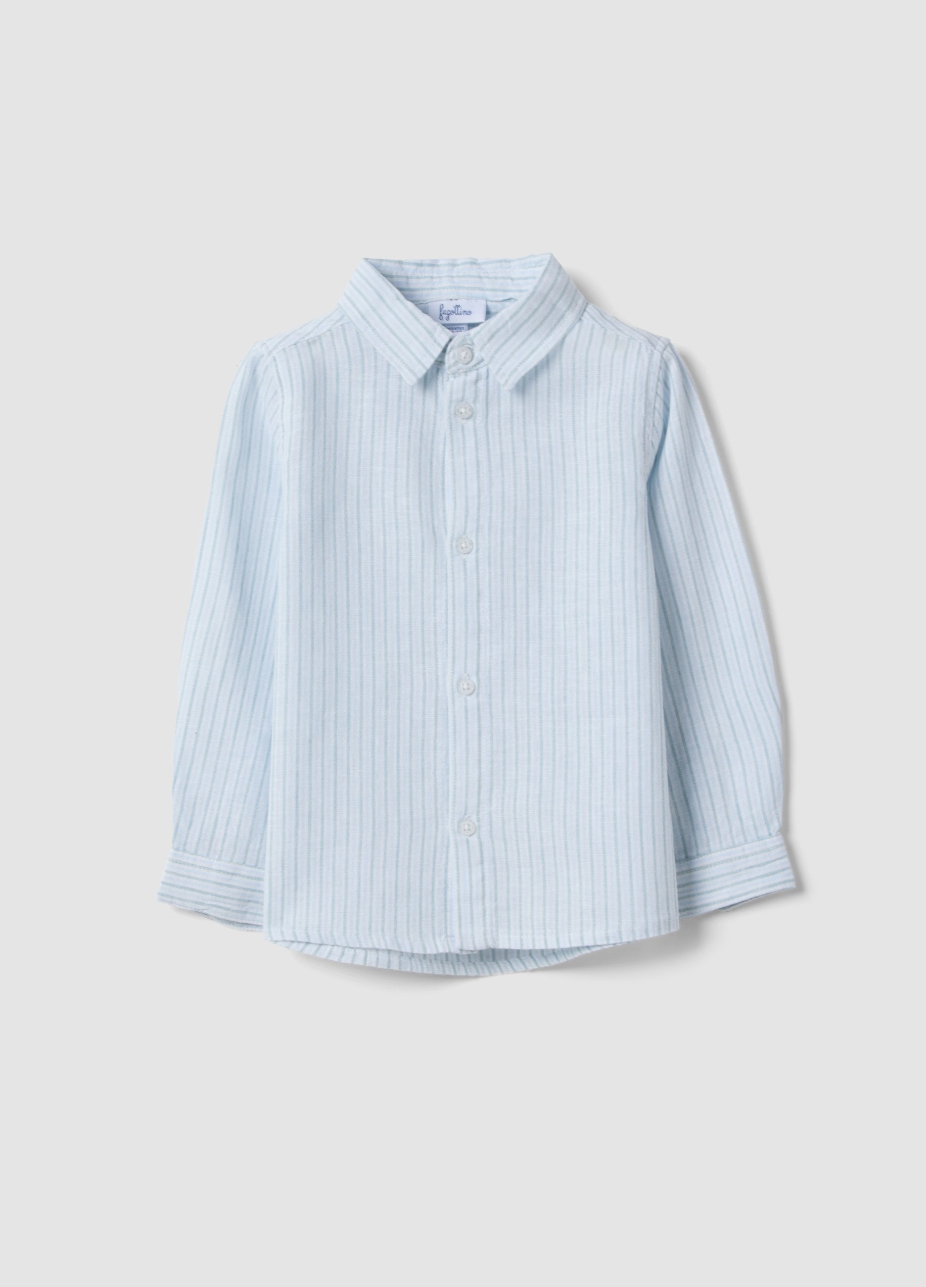 Camicia In Misto Lino Azzurra A Righe Da Bimbo Regular Fit