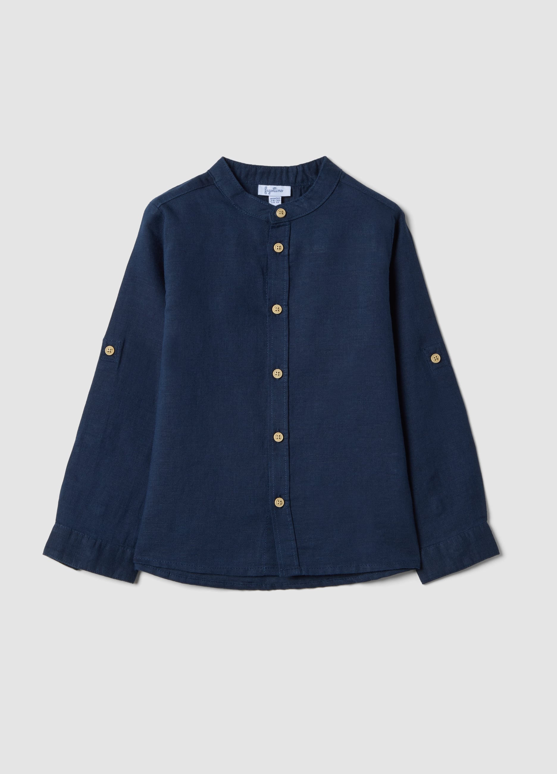 Camicia A Maniche Lunghe In Misto Lino Blu Da Bimbo Regular Fit