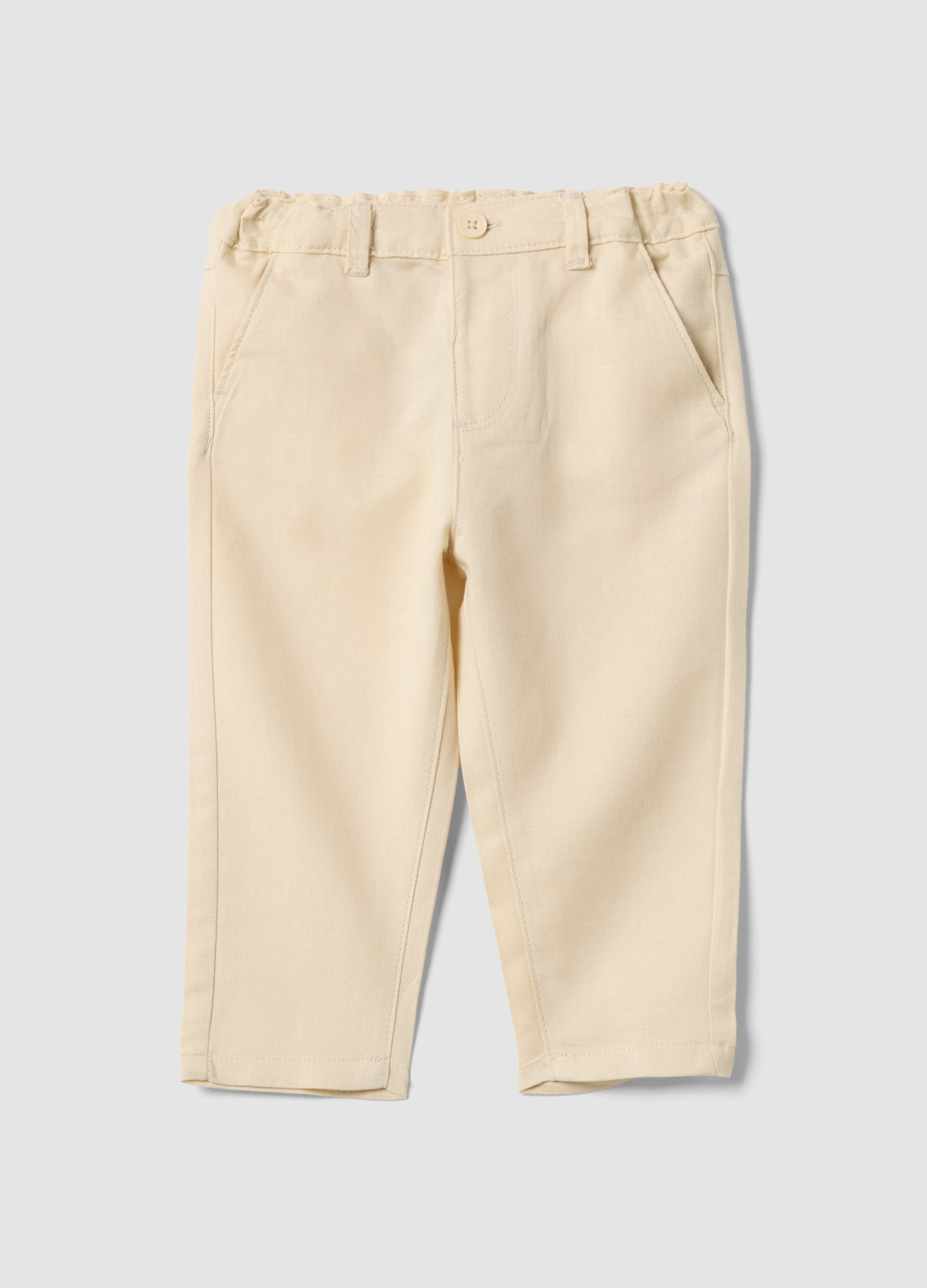 Pantaloni Chino In Misto Lino E Cotone Beige Da Bimbo Regular Fit