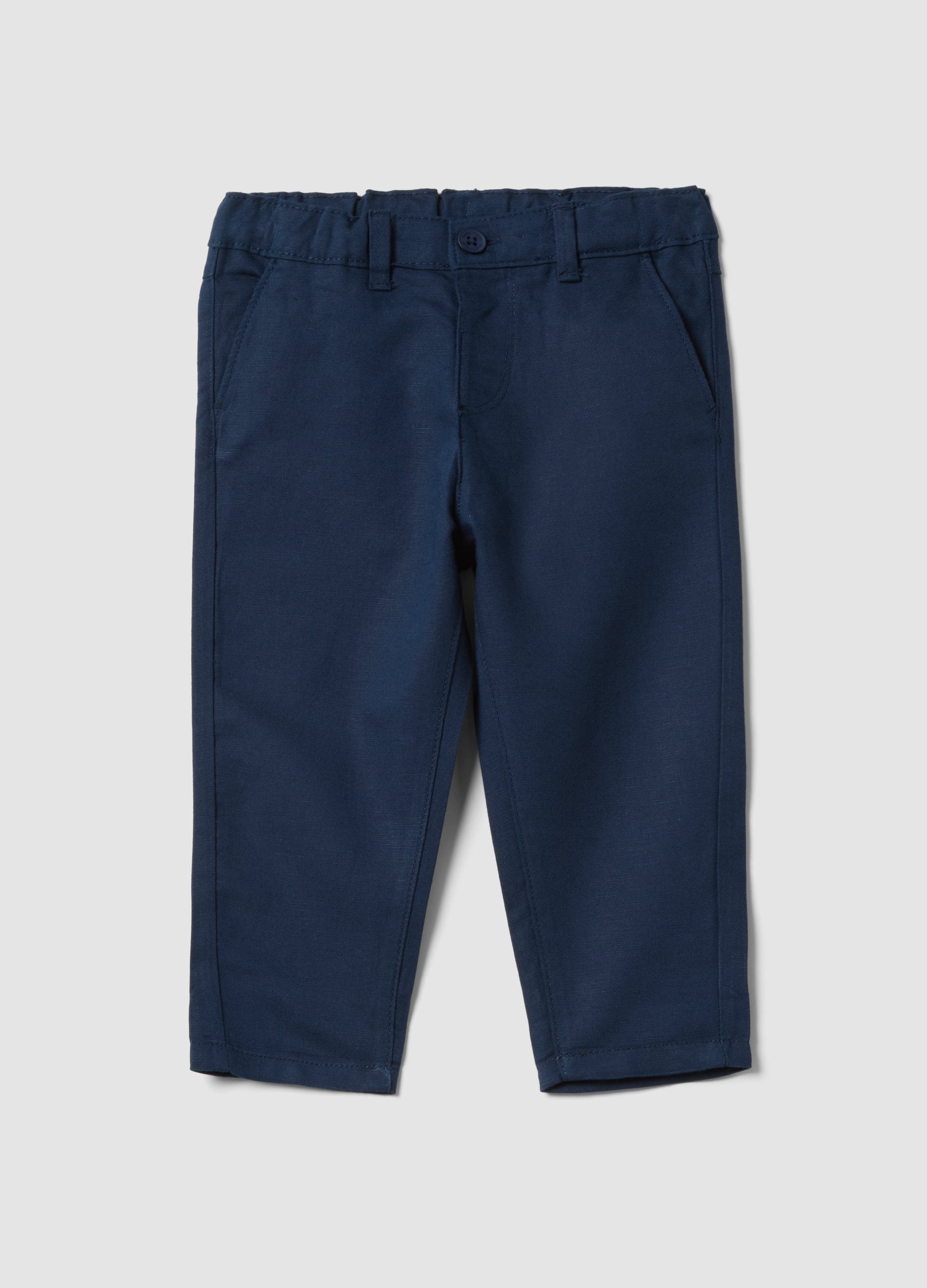 Pantaloni Chino In Misto Lino E Cotone Blu Da Bimbo Regular Fit