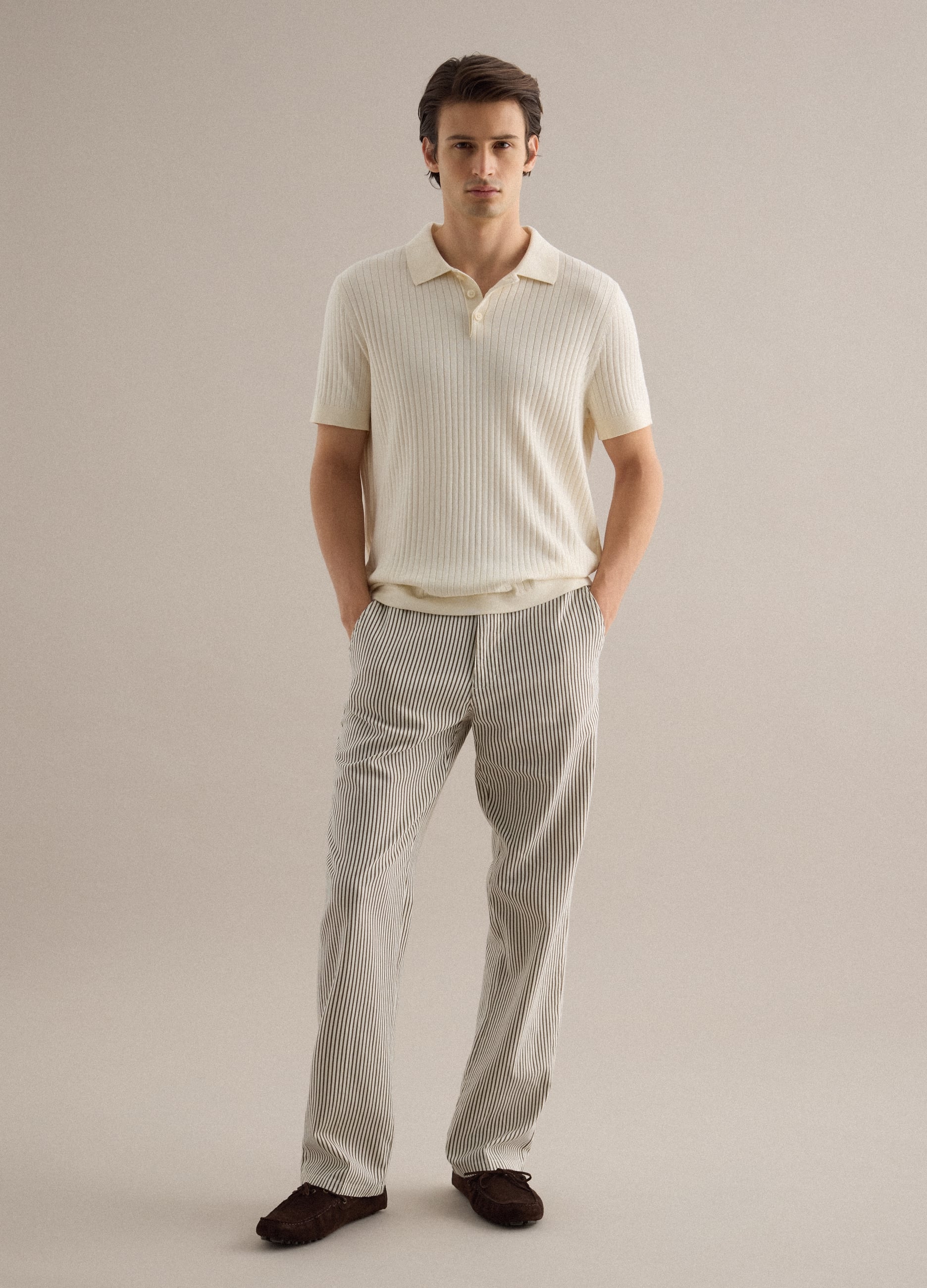 Pantaloni Chino In Misto Lino E Cotone A Righe Multicolor Straight Fit