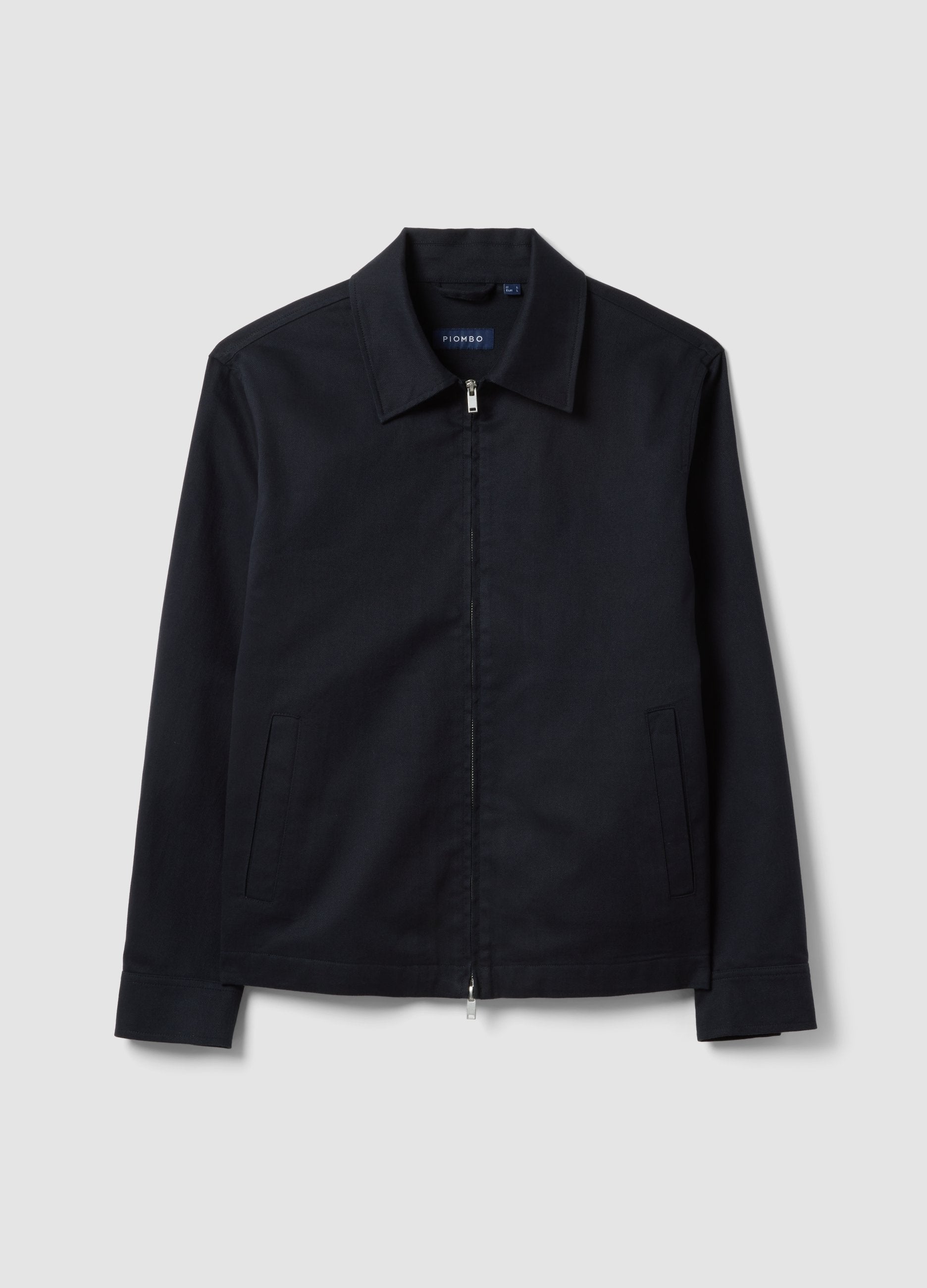 Giubbotto In Misto Cotone E Lino Blu Regular Fit Con Zip