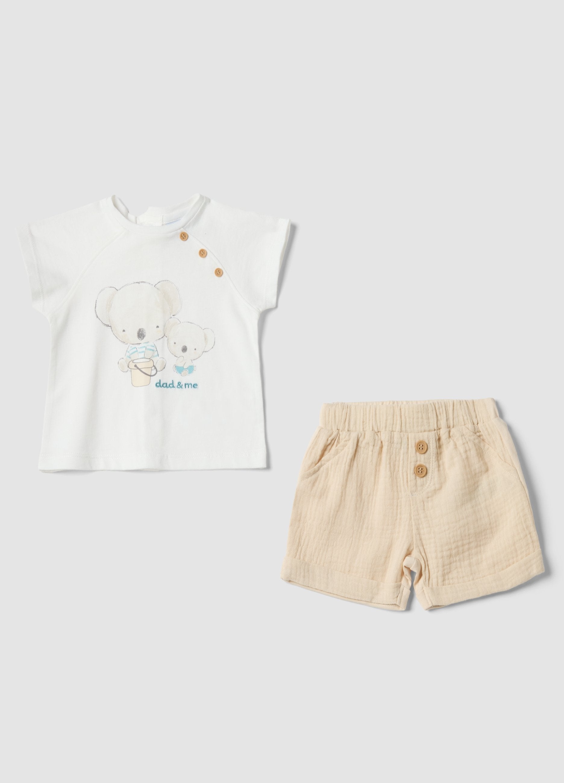 Set In Puro Cotone Multicolor Da Neonato Con Stampa E Bottoni