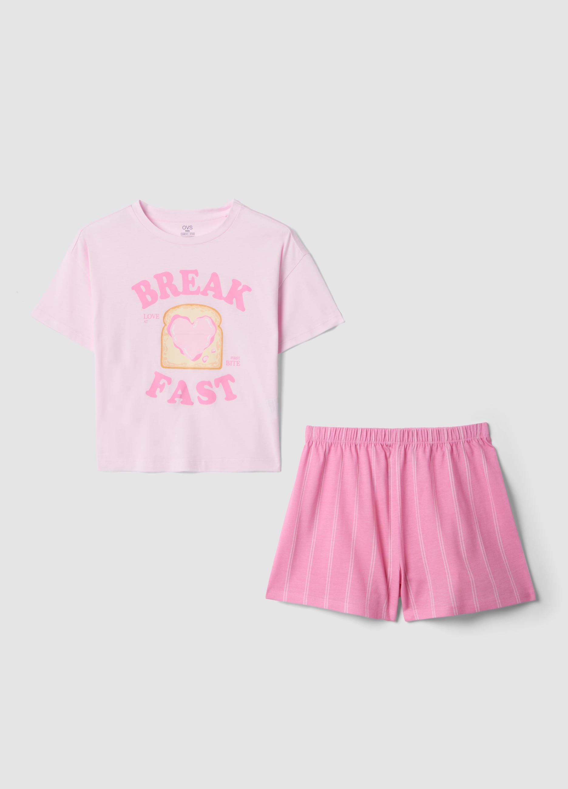 Pigiama Corto In Puro Cotone Rosa Da Ragazza Regular Fit Con Stampa