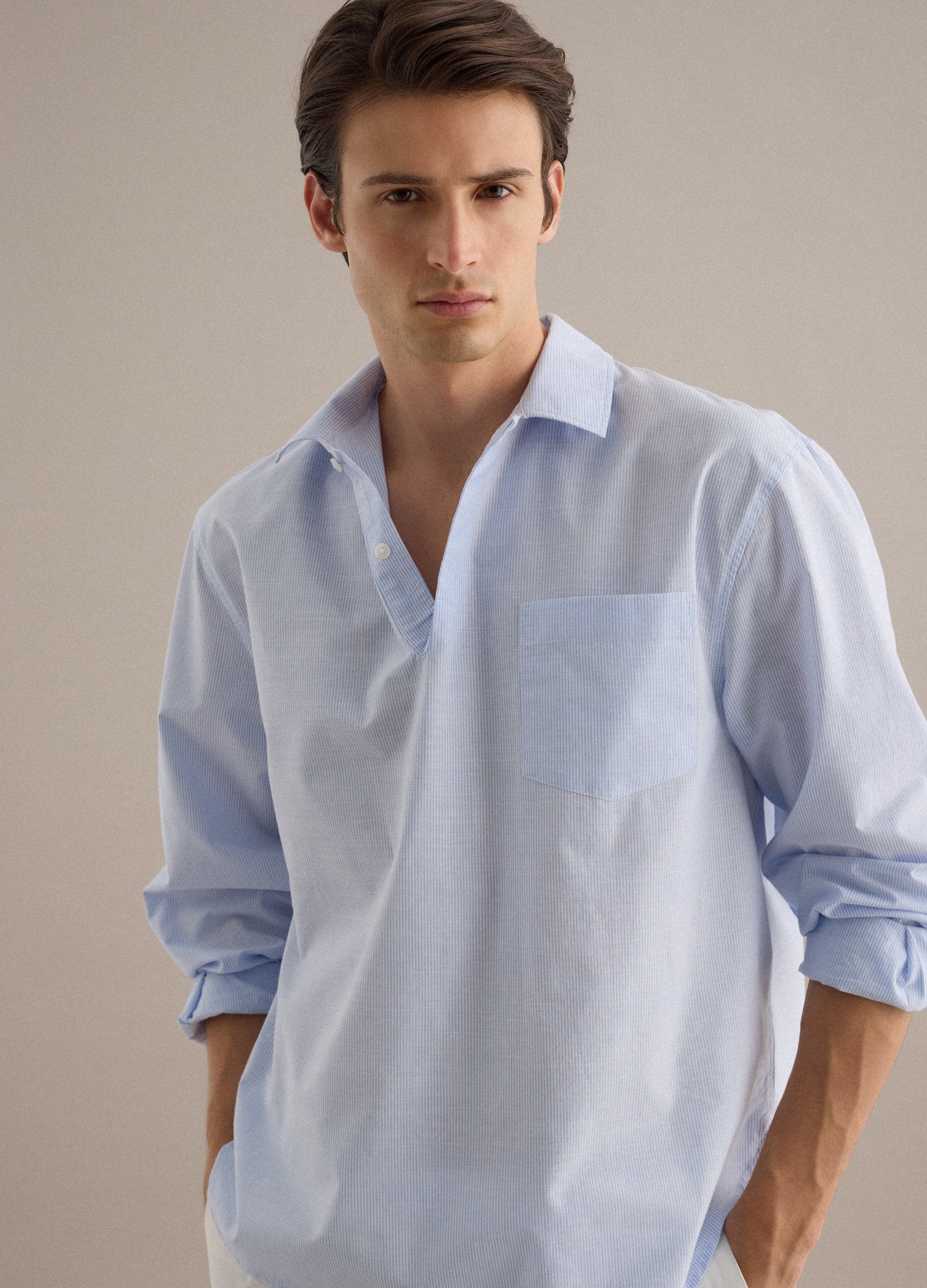 Camicia A Maniche Corte In Puro Cotone A Righe Multicolor Regular Fit