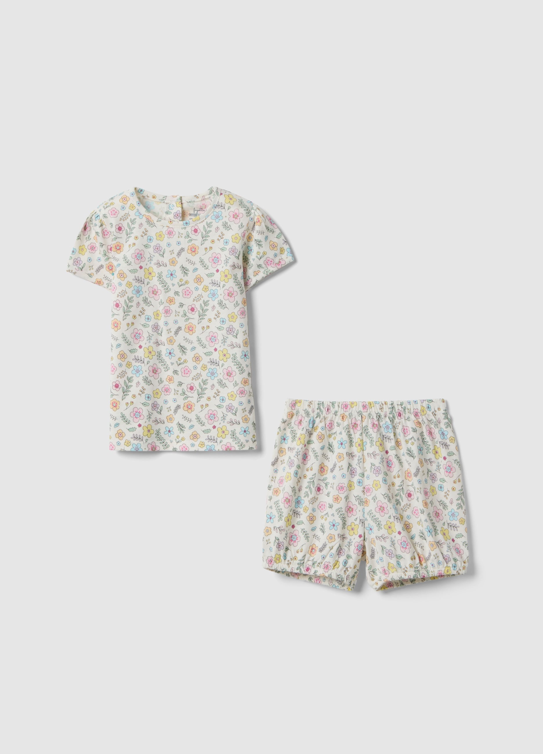 Pigiama In Puro Cotone Multicolor Da Neonata Con Design Floreale