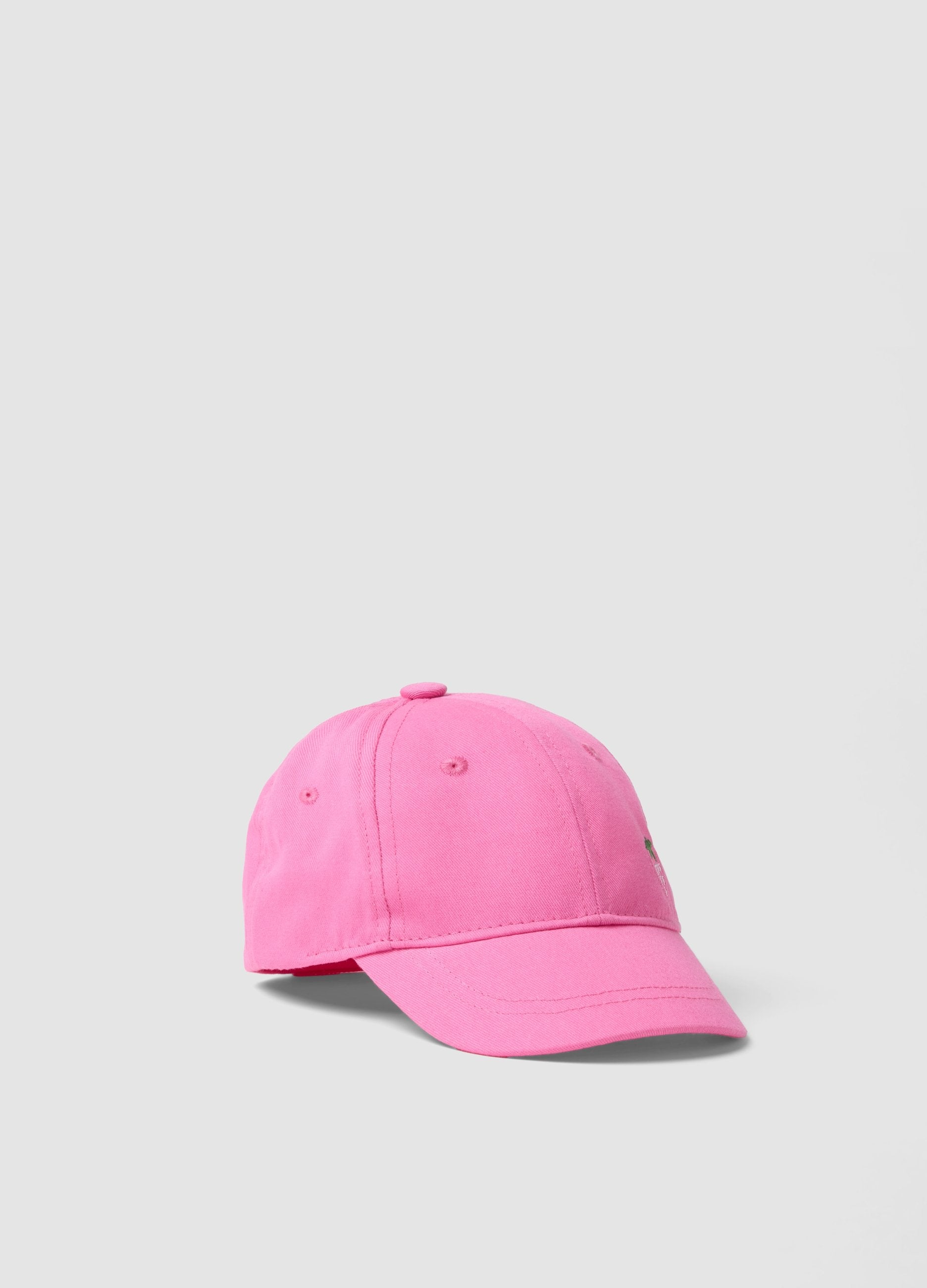 Cappellino In Puro Cotone Rosa Da Bimba Con Fragola