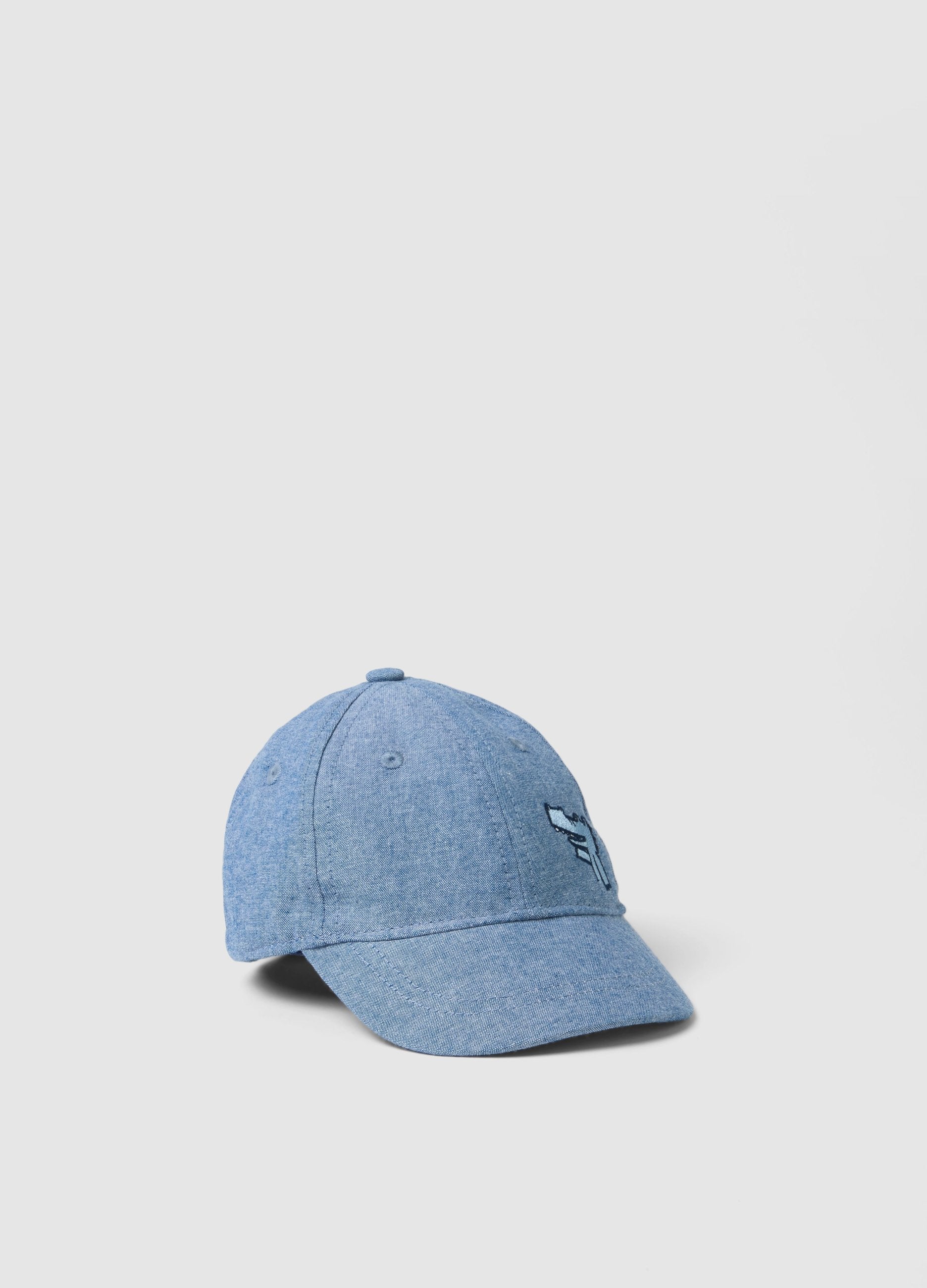 Cappello In Puro Cotone Denim Azzurro Da Bimbo Con Coccodrillo