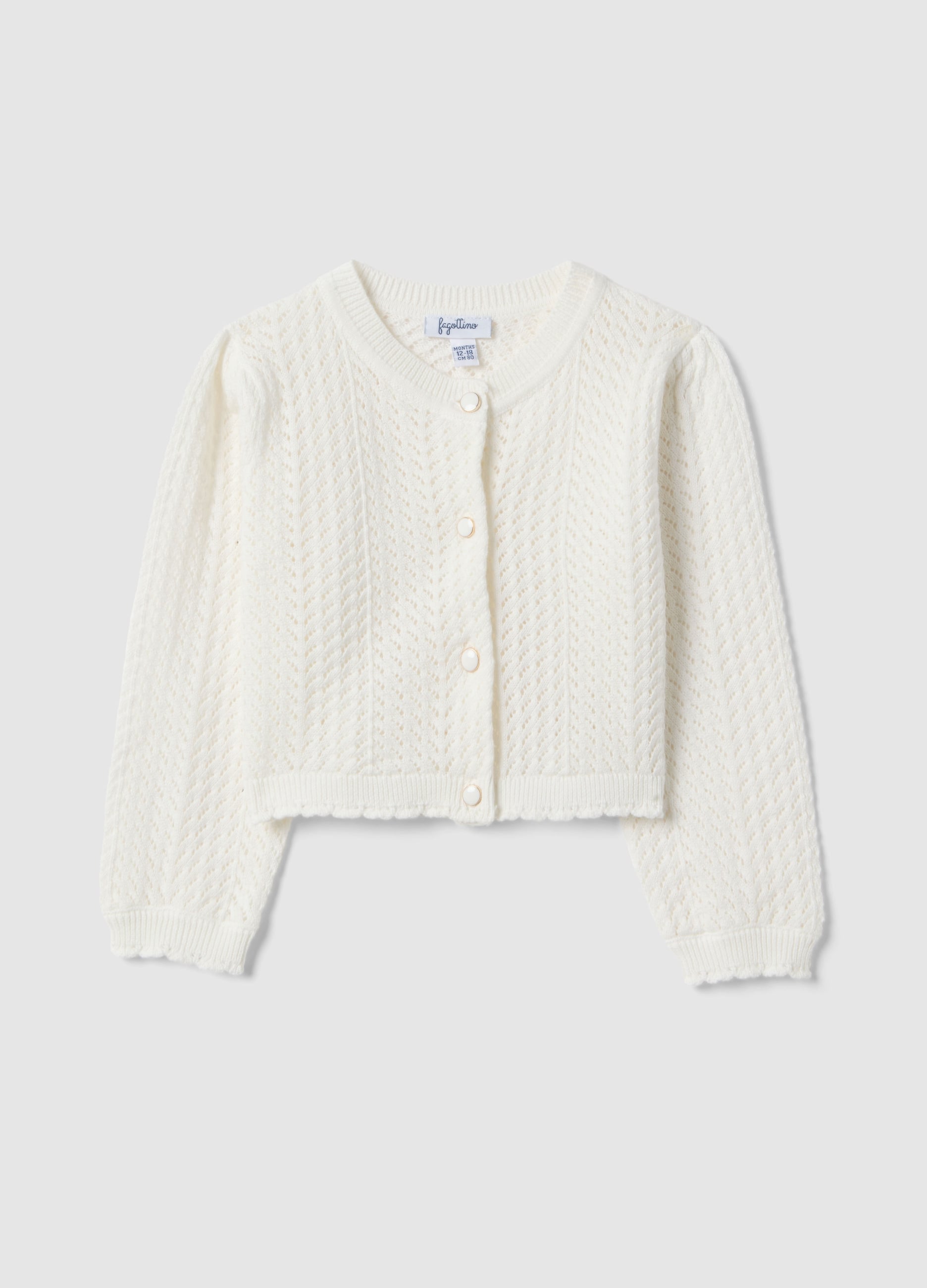 Cardigan Fitted In Puro Cotone Bianco Da Bimba Con Design Traforato