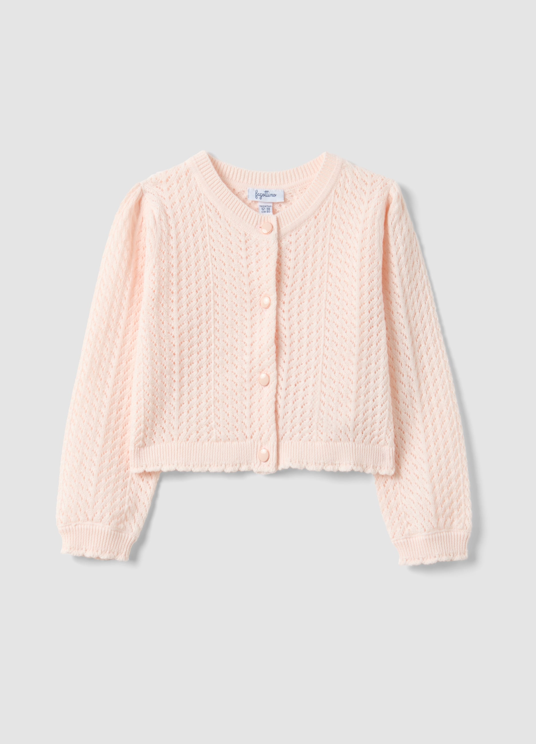 Cardigan Fitted In Puro Cotone Rosa Da Bimba Con Design Traforato
