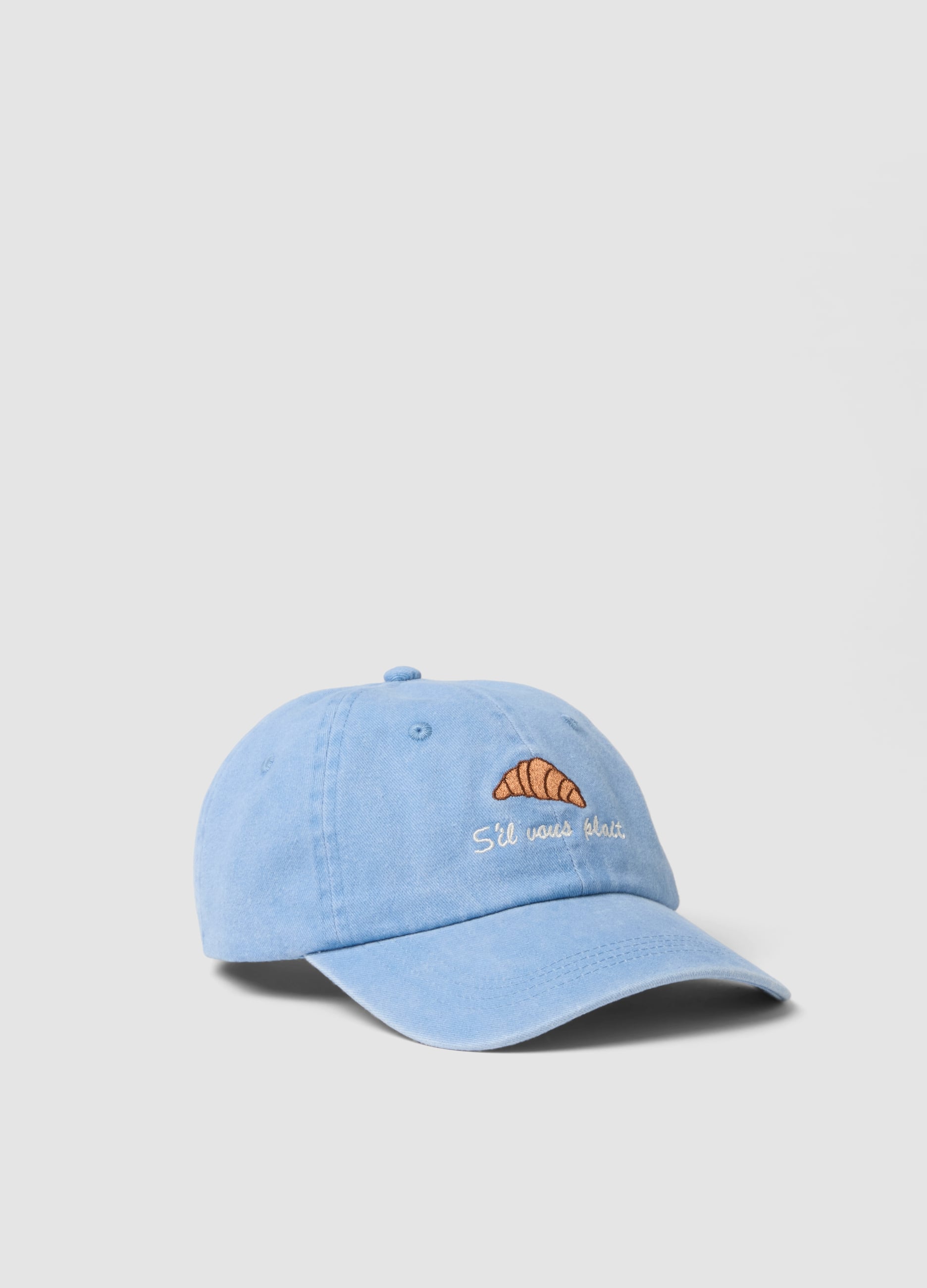 Cappello Da Baseball In Puro Cotone Azzurro Con Frase Ricamata