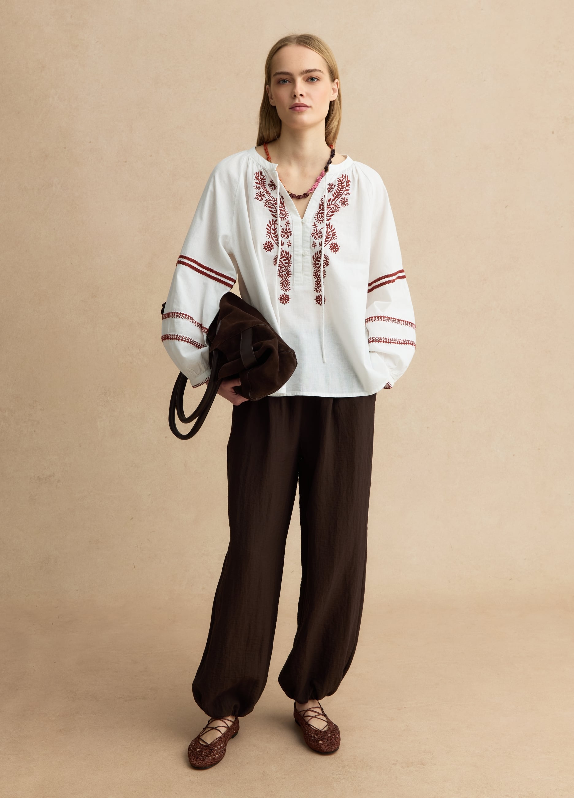 Pantaloni Jogger In Misto Viscosa Marroni Relaxed Fit