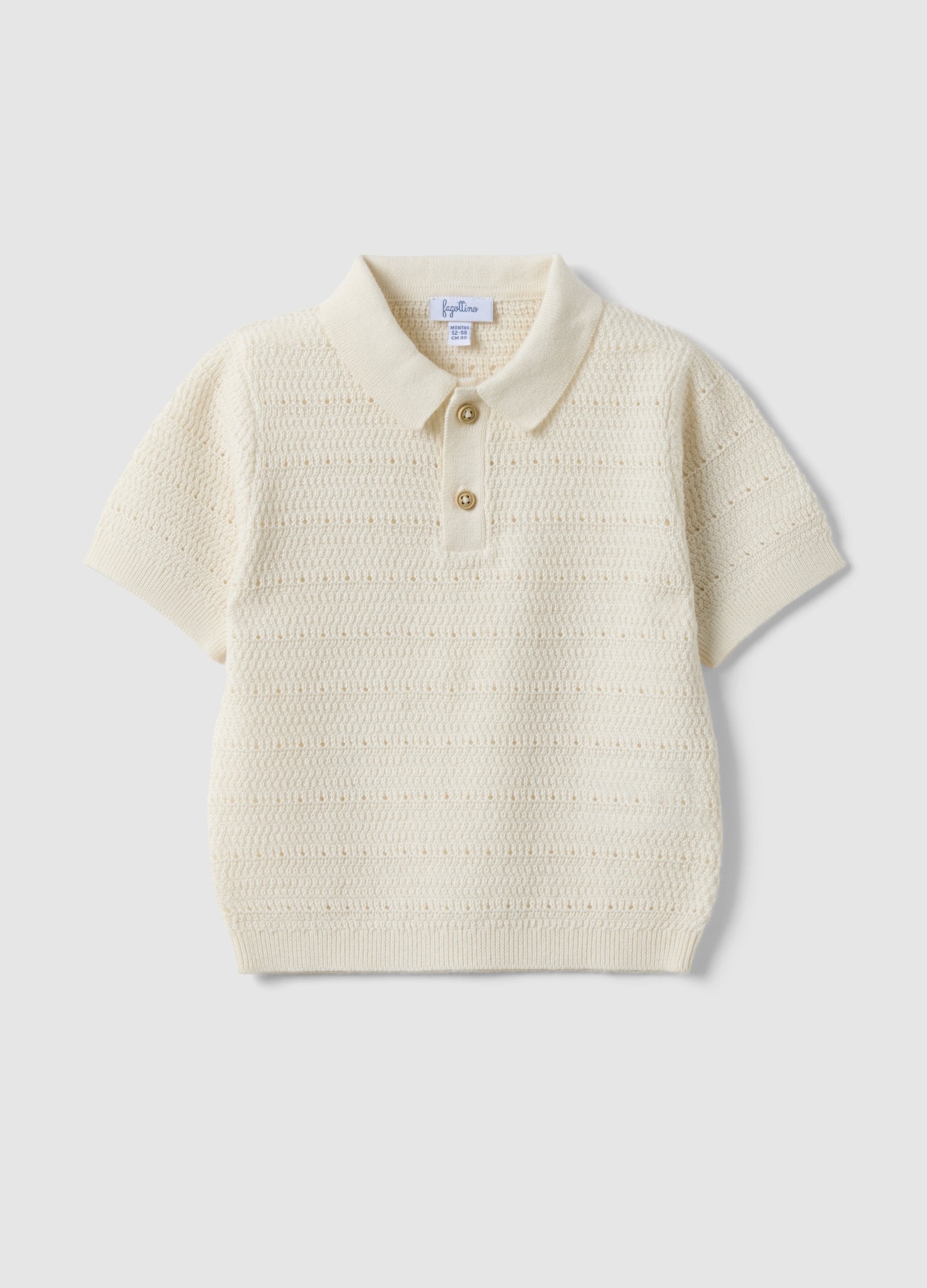 Polo In Puro Cotone Bianca Da Bimbo Regular Fit Con Motivo A Maglia