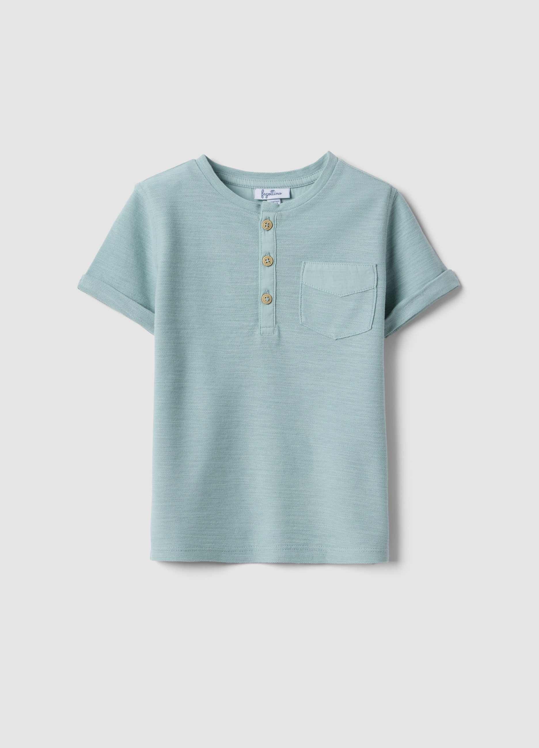 T-shirt In Puro Cotone Azzurra Da Bimbo Regular Fit Con Taschino