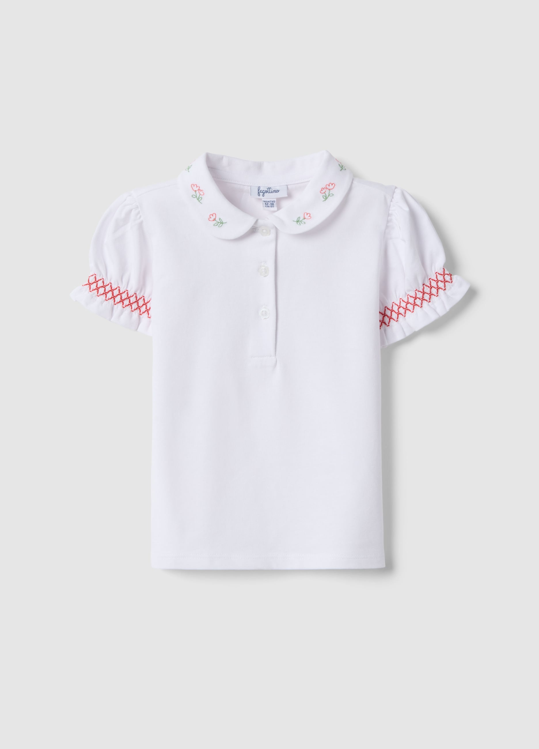 Polo In Cotone Elasticizzato Bianca Da Bimba Regular Fit Con Ricami