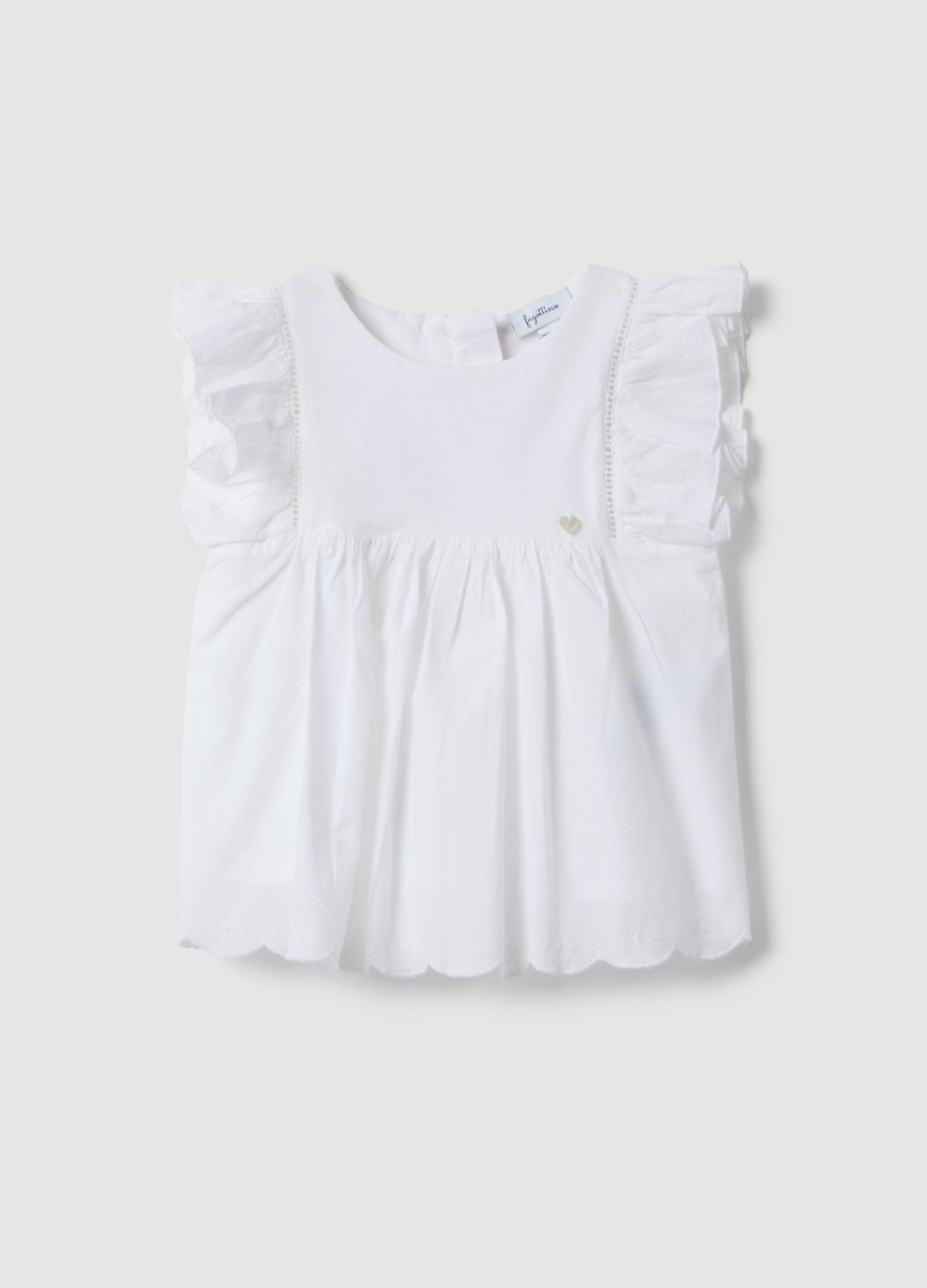 Camicia In Puro Cotone Bianca Da Neonata Regular Fit Con Ruffle