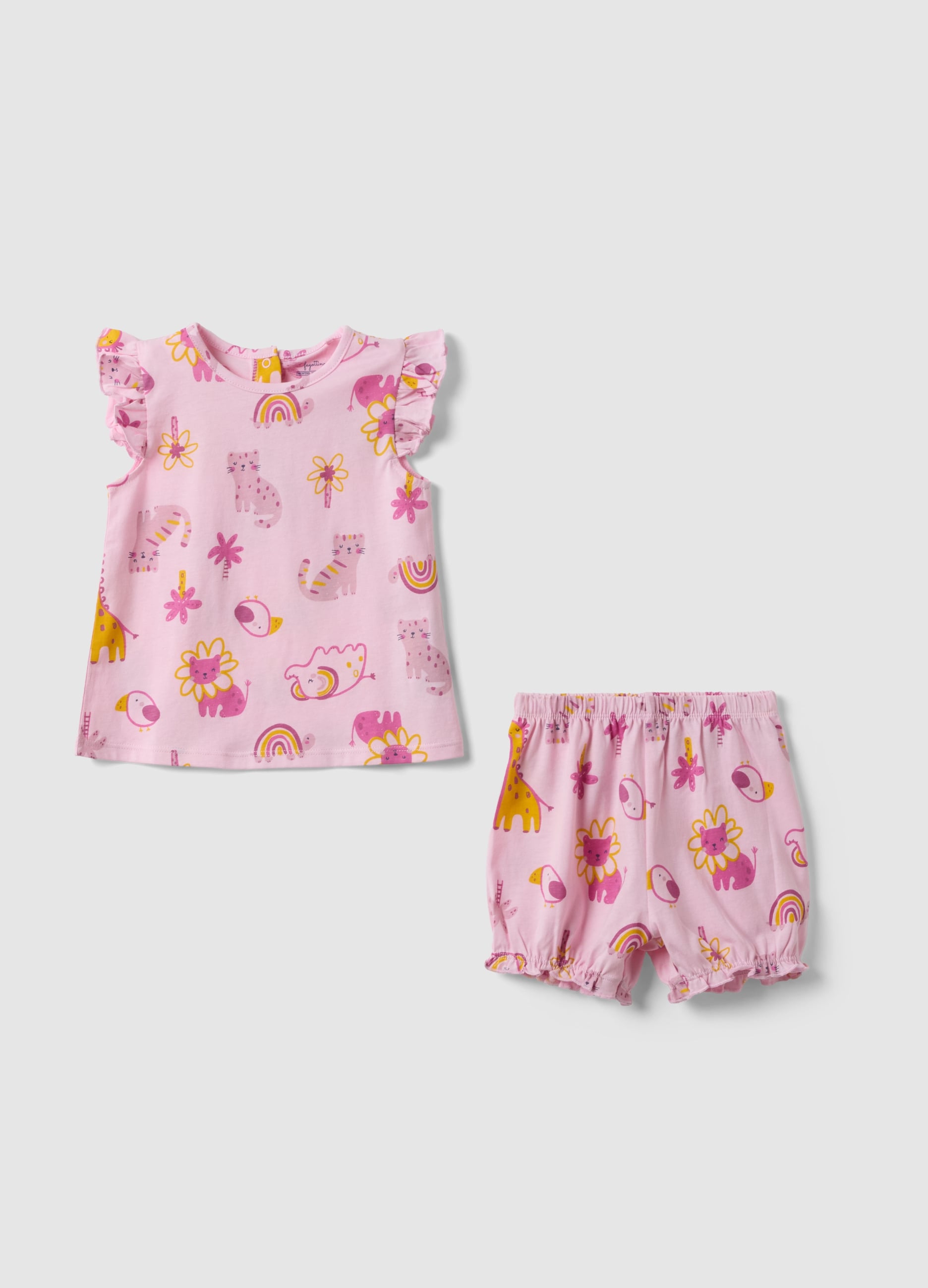 Pigiama In Puro Cotone Rosa Da Neonata Regular Fit Con Animali