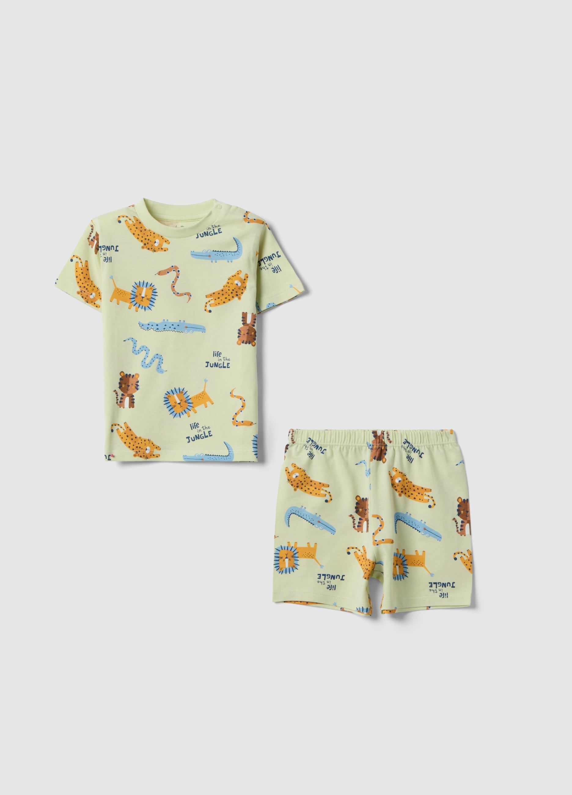 Pigiama In Puro Cotone Verde Da Neonato Regular Fit Con Animali