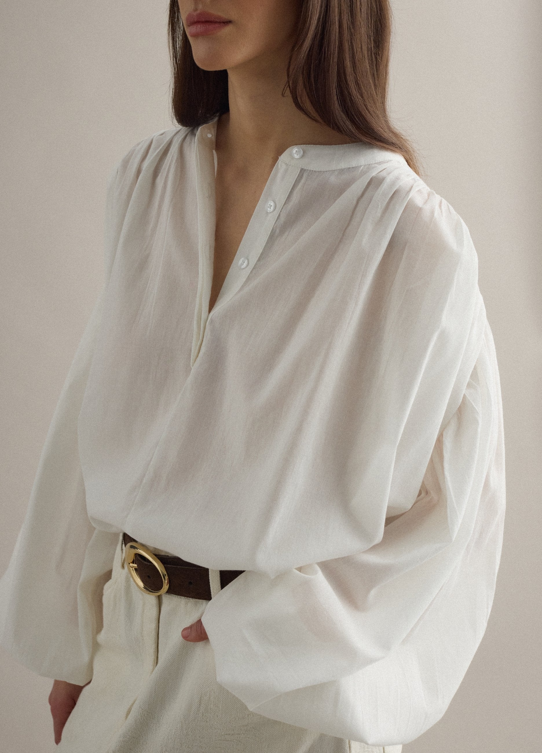 Blusa In Puro Cotone Bianca Oversize Fit Con Maniche Ampie