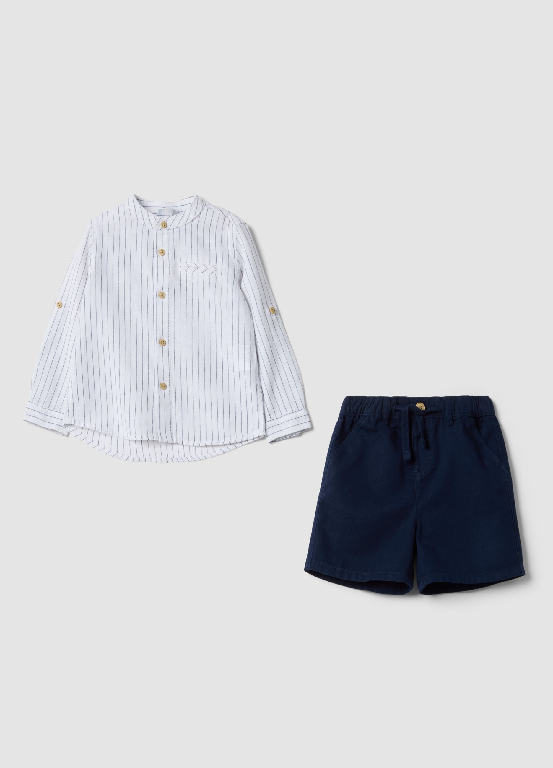 Set Camicia Pantaloncino In Misto Lino Multicolor Da Bimbo Regular Fit