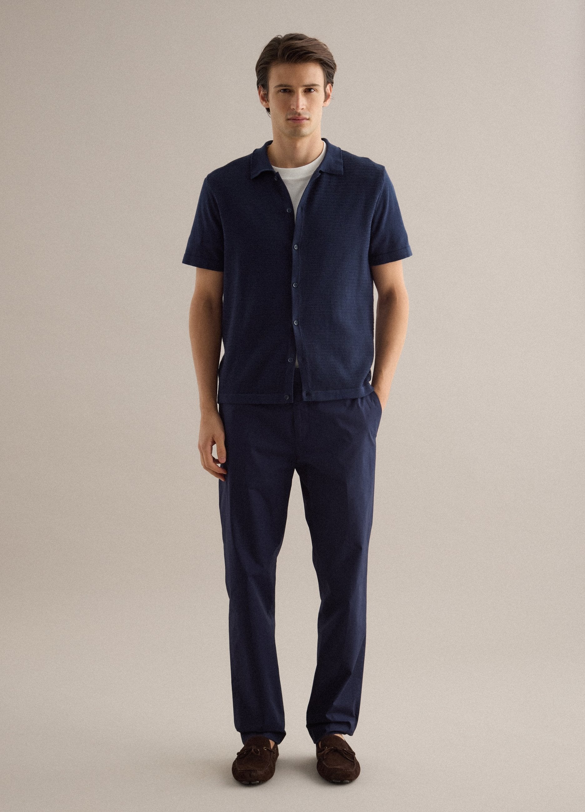 Pantaloni In Cotone Elasticizzato Blu Regular Fit