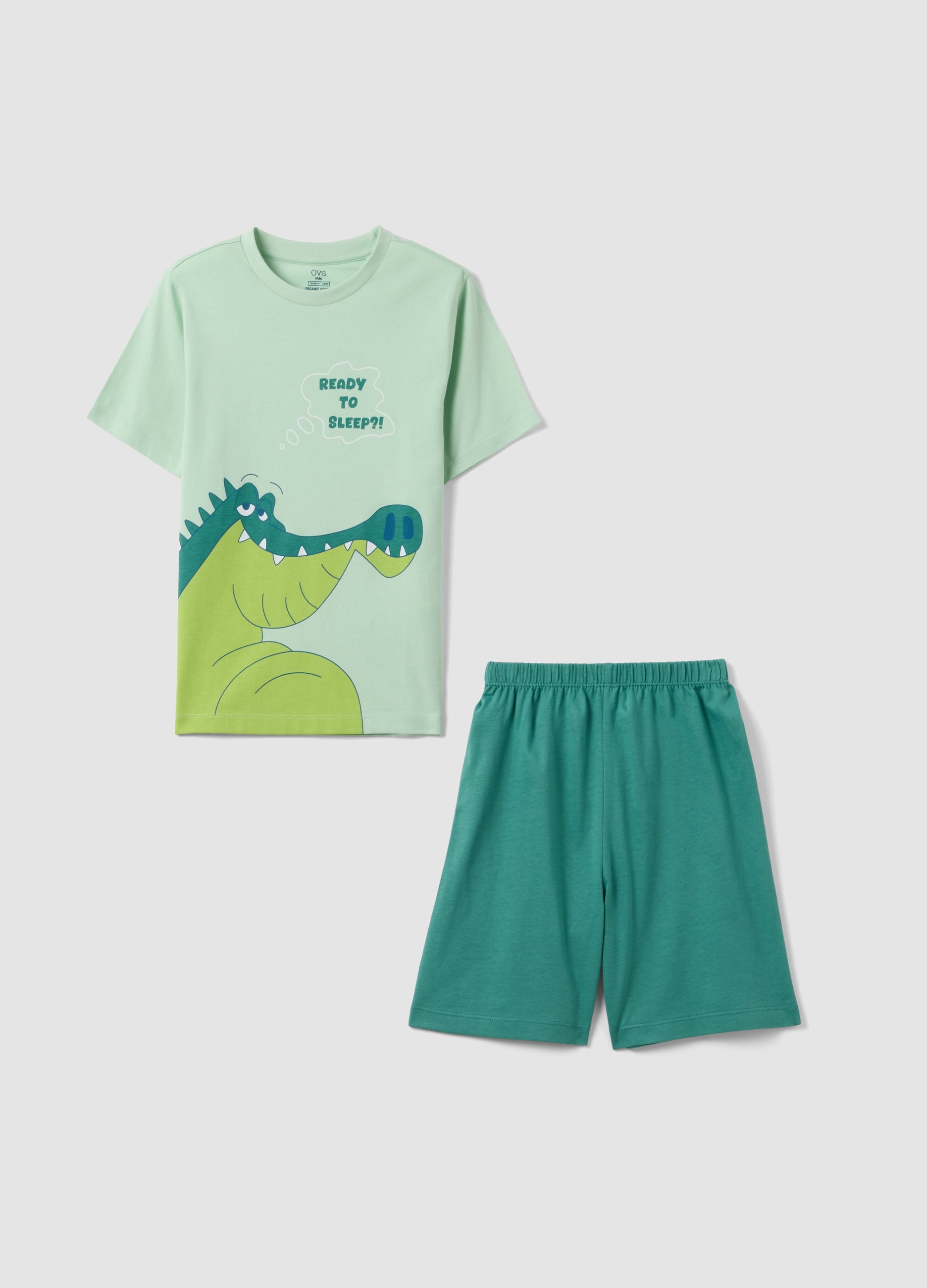 Pigiama In Puro Cotone Verde Da Bambino Regular Fit Con Stampa