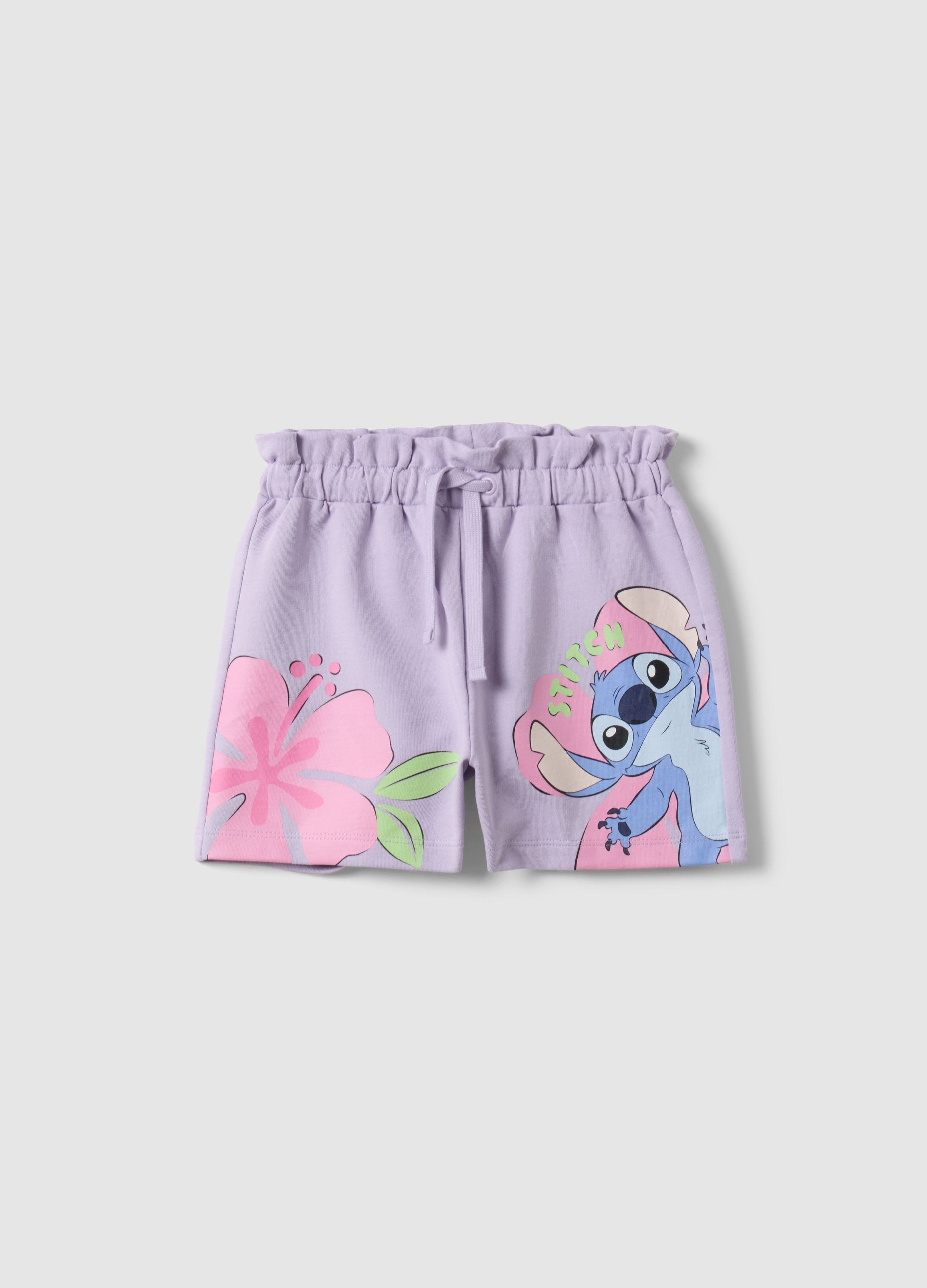 Short In Puro Cotone Viola Da Bambina Regular Fit Con Stitch