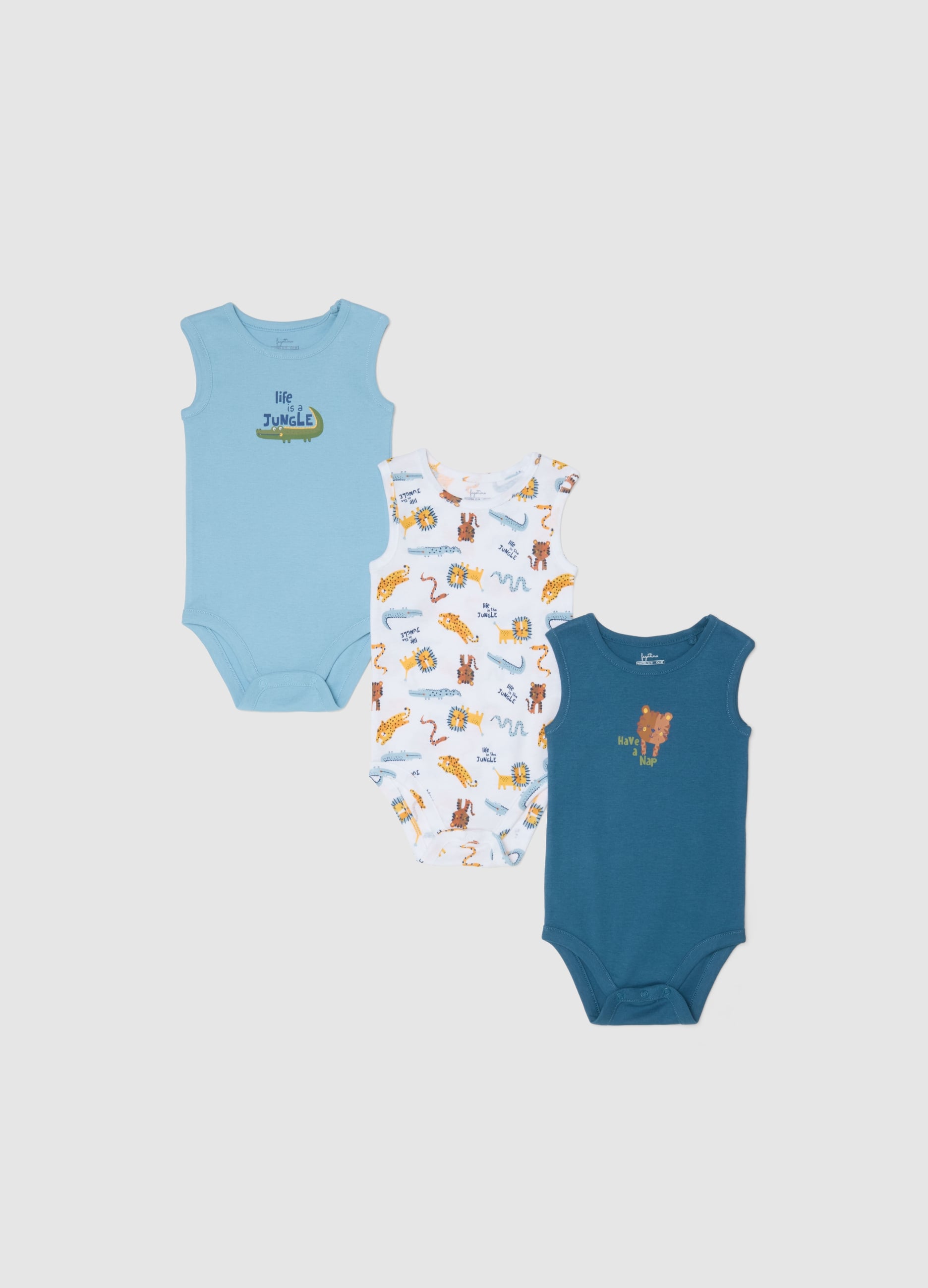 Tripack Body Senza Maniche In Puro Cotone Multicolor Da Neonato