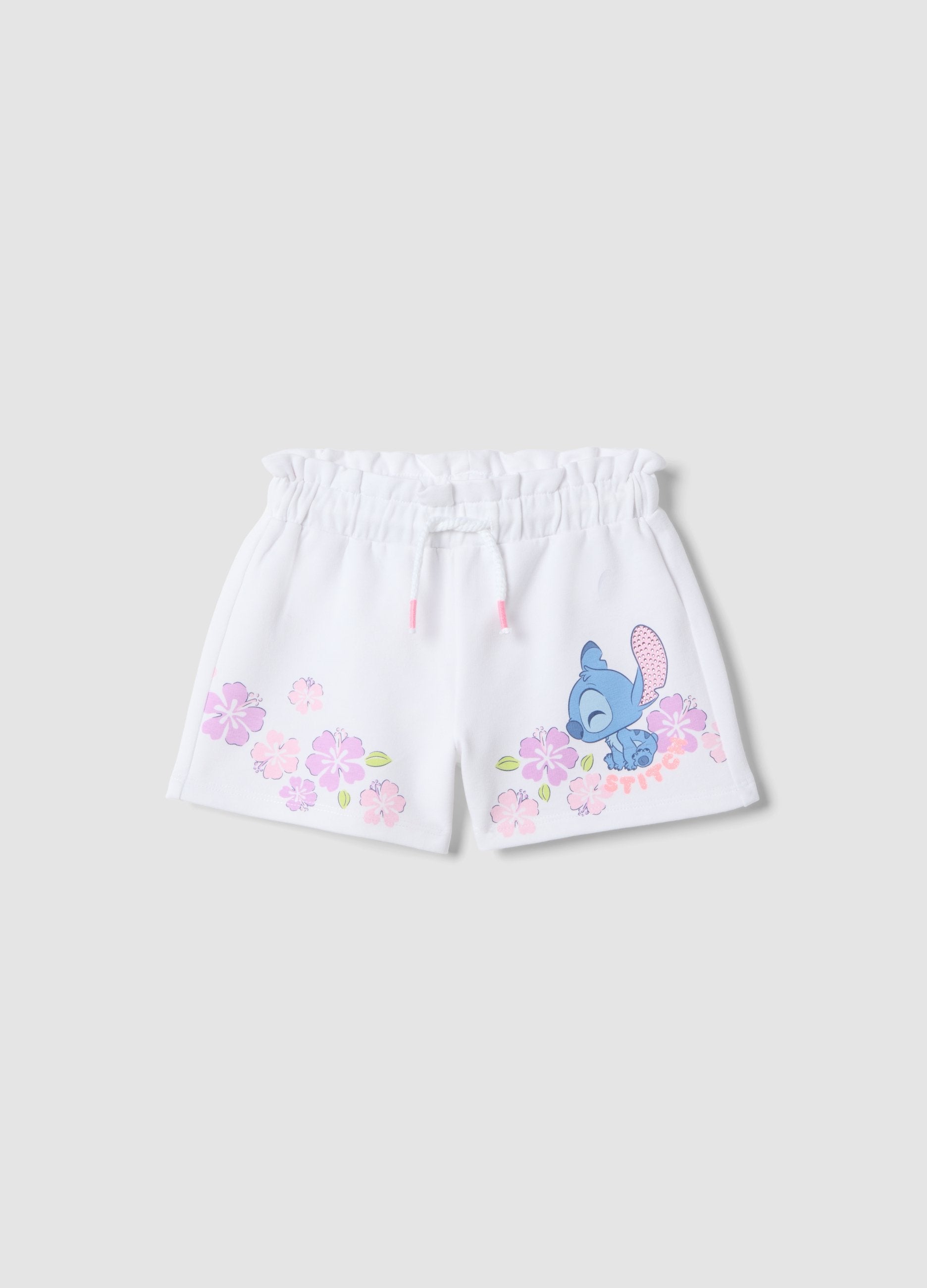Pantaloncini In Cotone Elasticizzato Bianchi Da Bimba Regular Fit