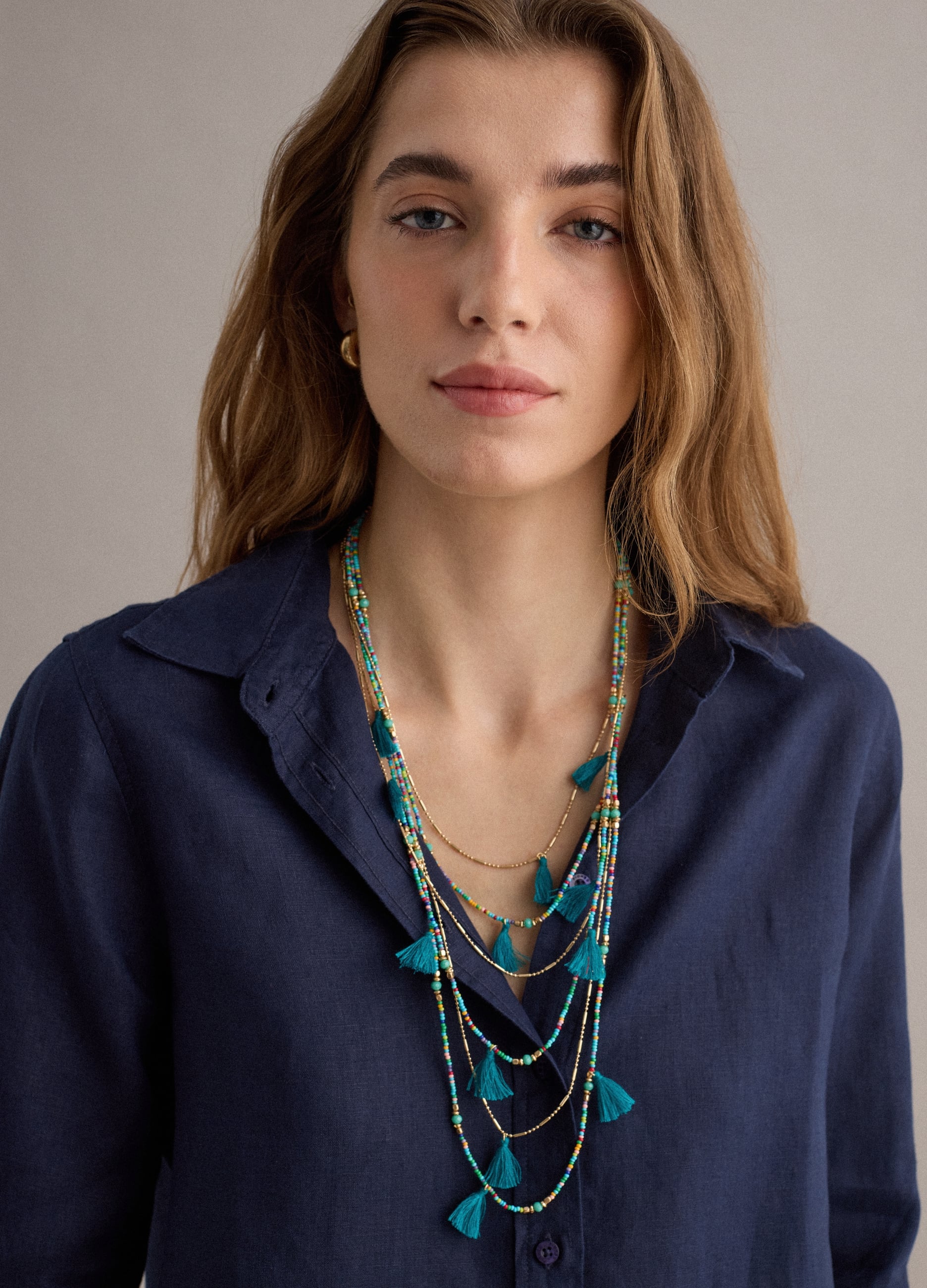 Camicia In Puro Lino Blu Regular Fit