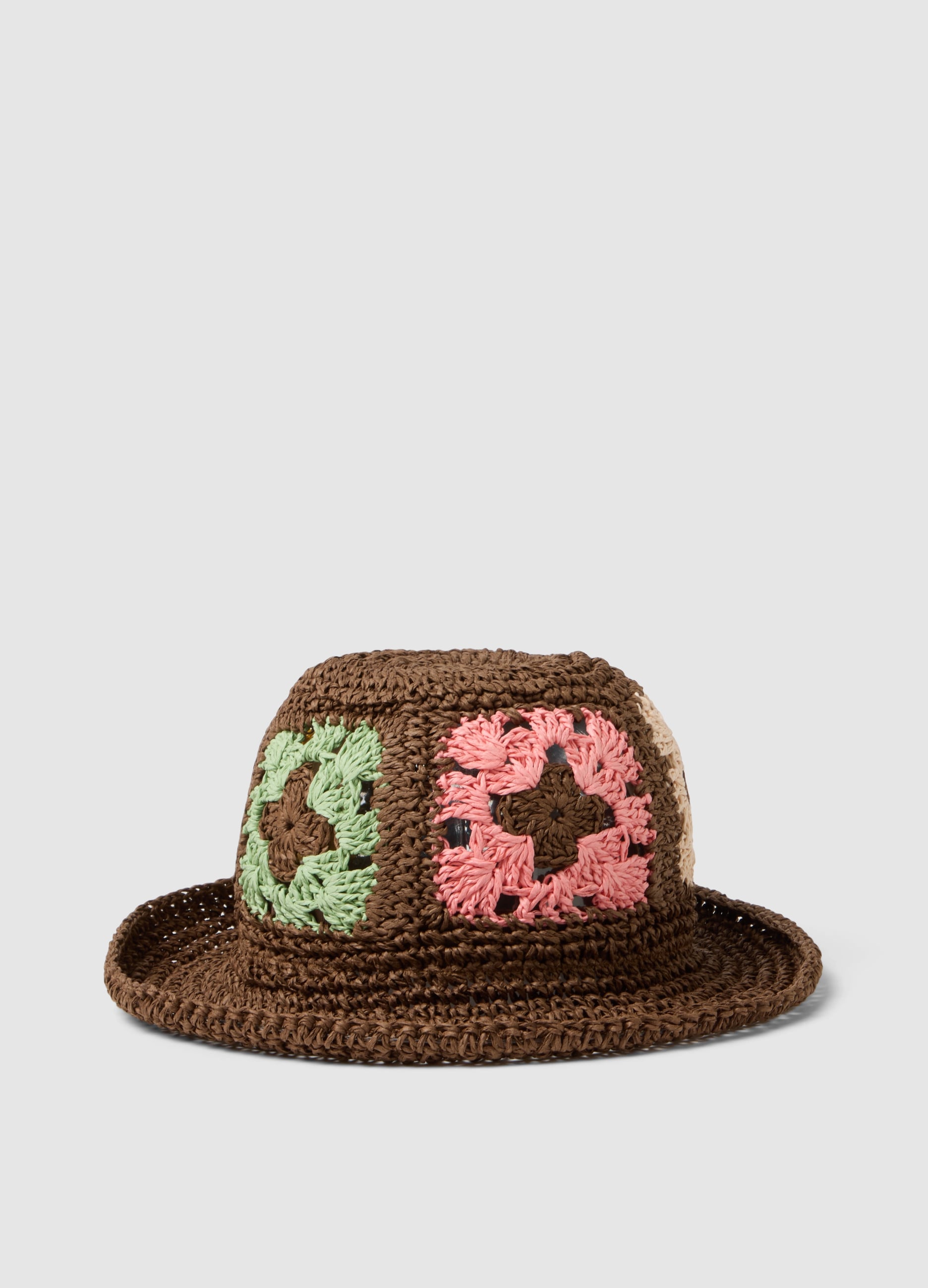 Cappello In Misto Tessuto Carta Multicolor Lavorato A Maglia