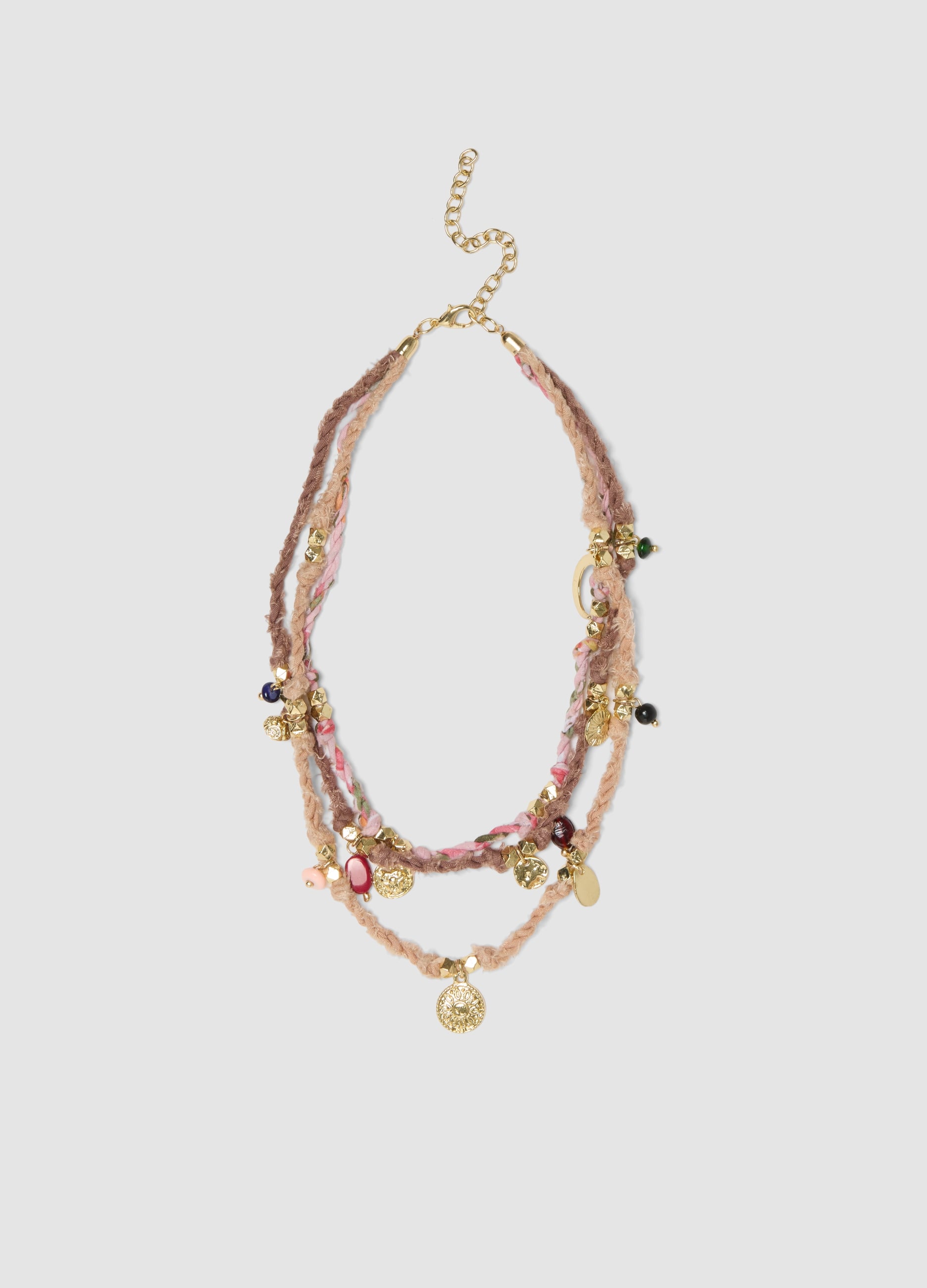 Collana Intrecciata Multicolor Con Charms Dorati