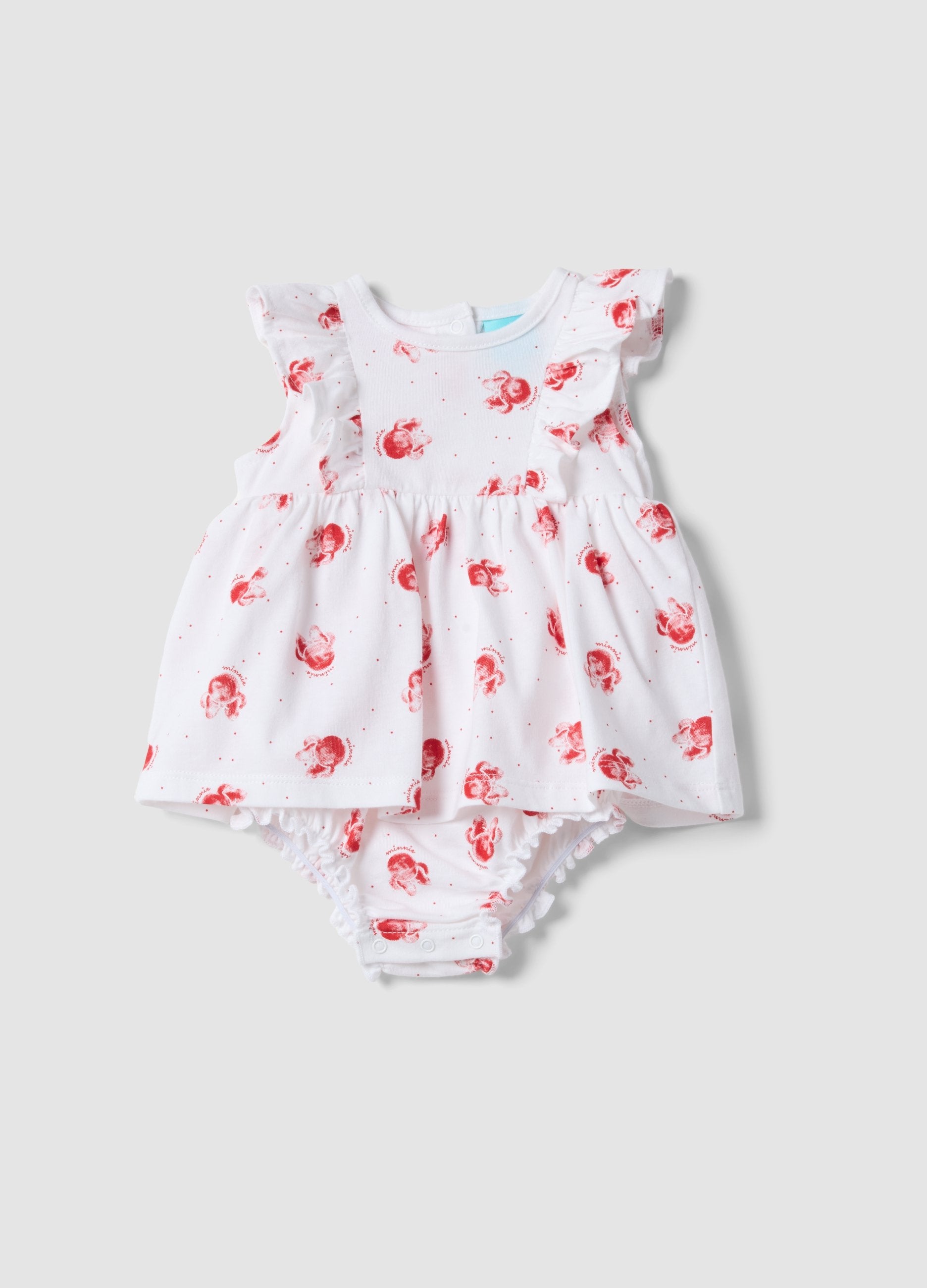 Pagliaccetto In Puro Cotone Bianco Da Neonata Con Minnie