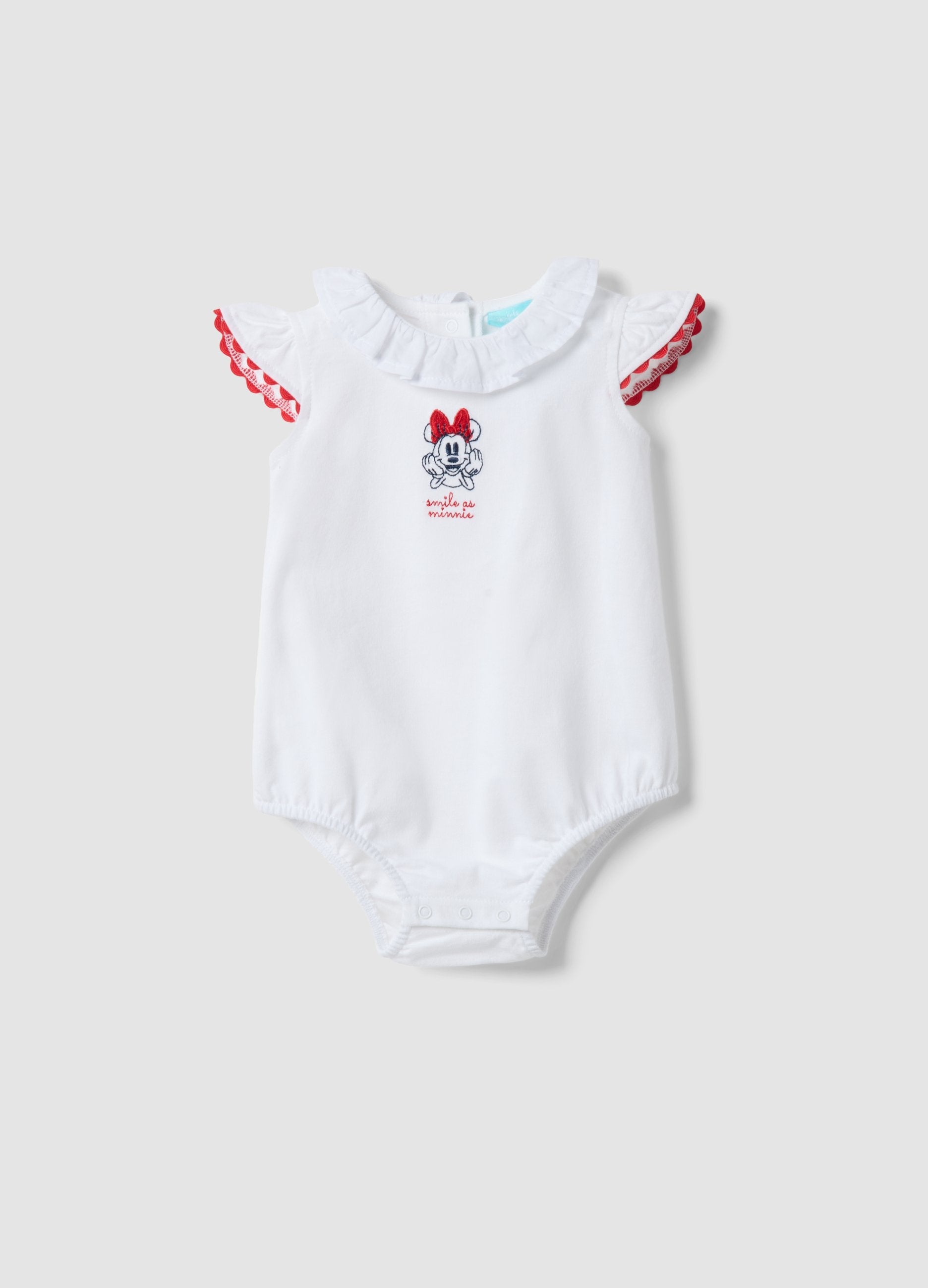 Body In Puro Cotone Bianco Da Neonata Con Minnie