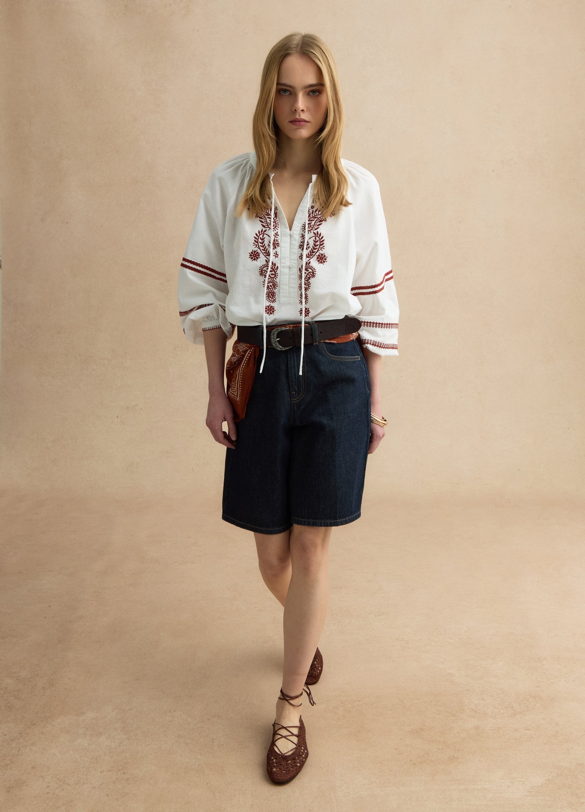 Shorts In Puro Cotone Denim Blu Wide Leg