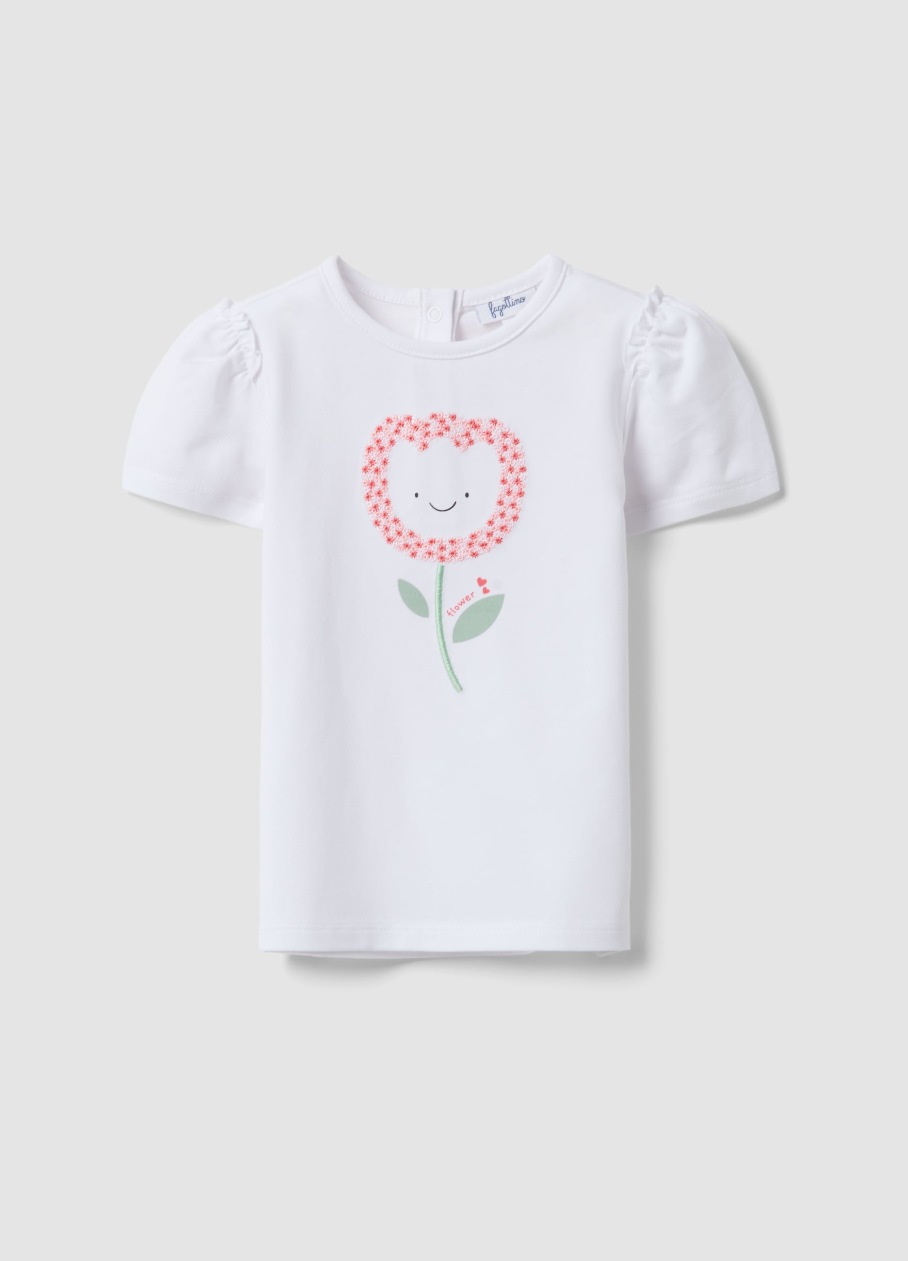 T-shirt In Cotone Elasticizzato Bianca Da Bimba Regular Fit Con Fiore