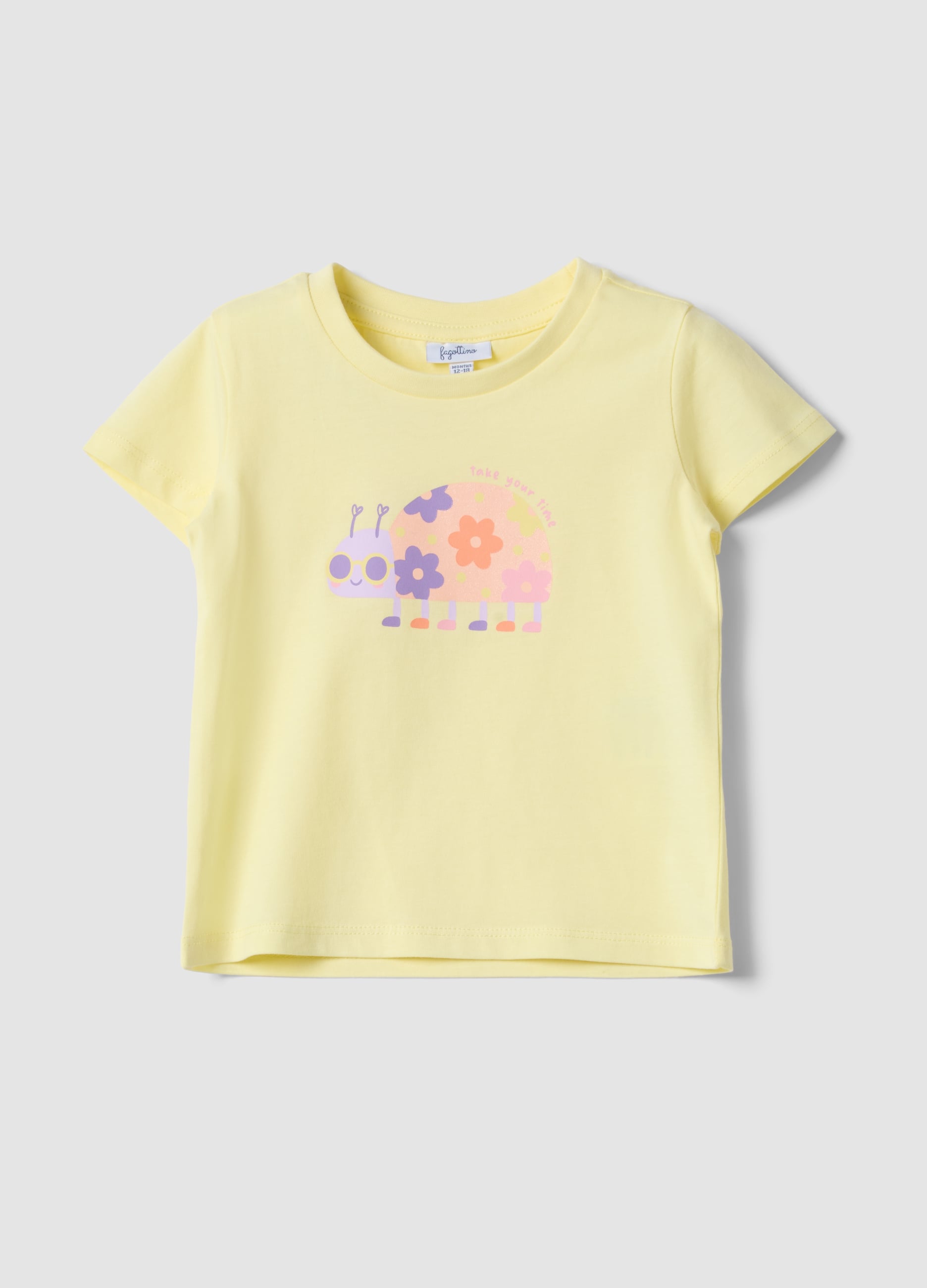 T-shirt In Puro Cotone Gialla Da Bimba Regular Fit Con Stampa