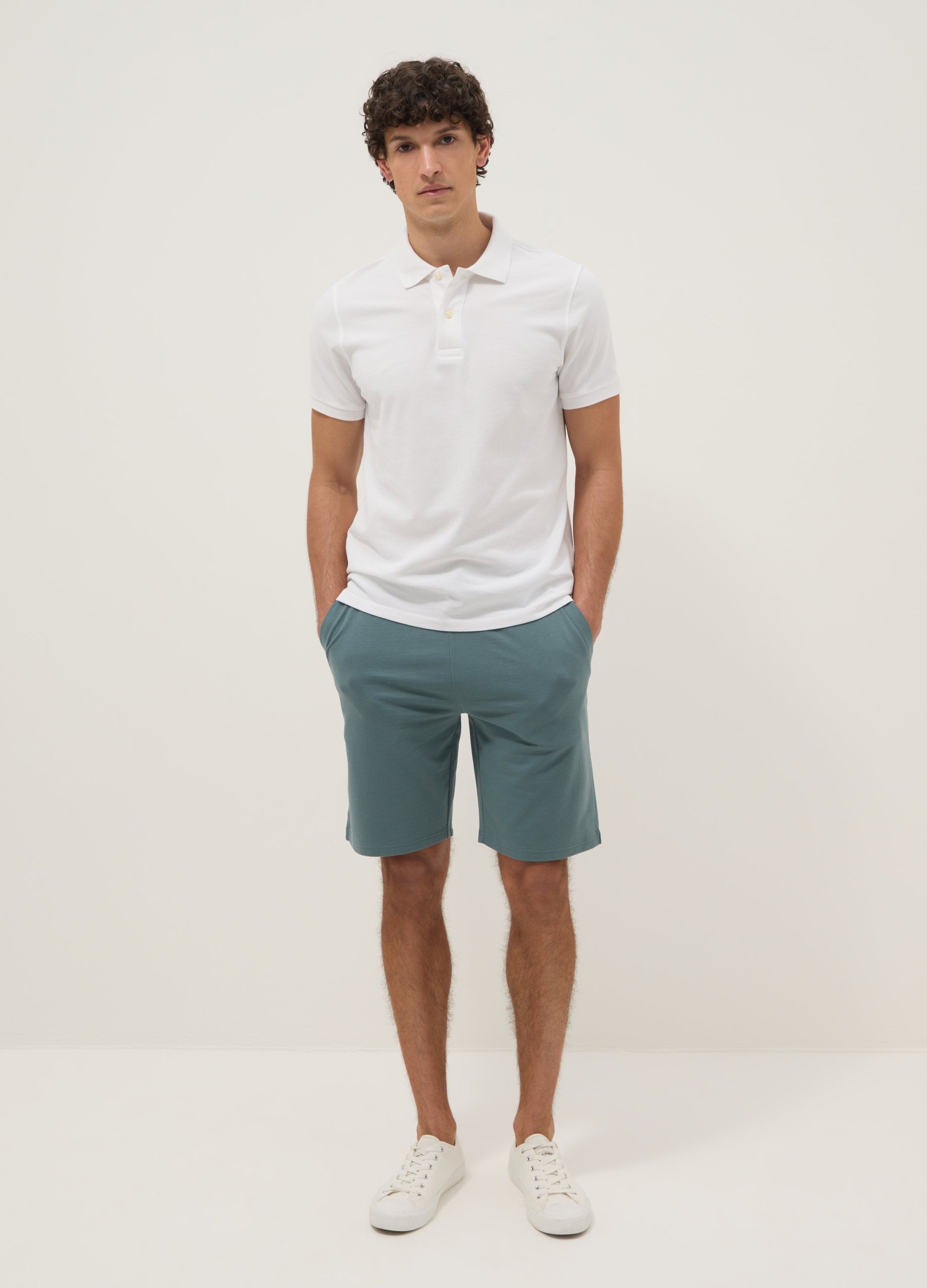 Bermuda In Misto Cotone Azzurro Regular Fit