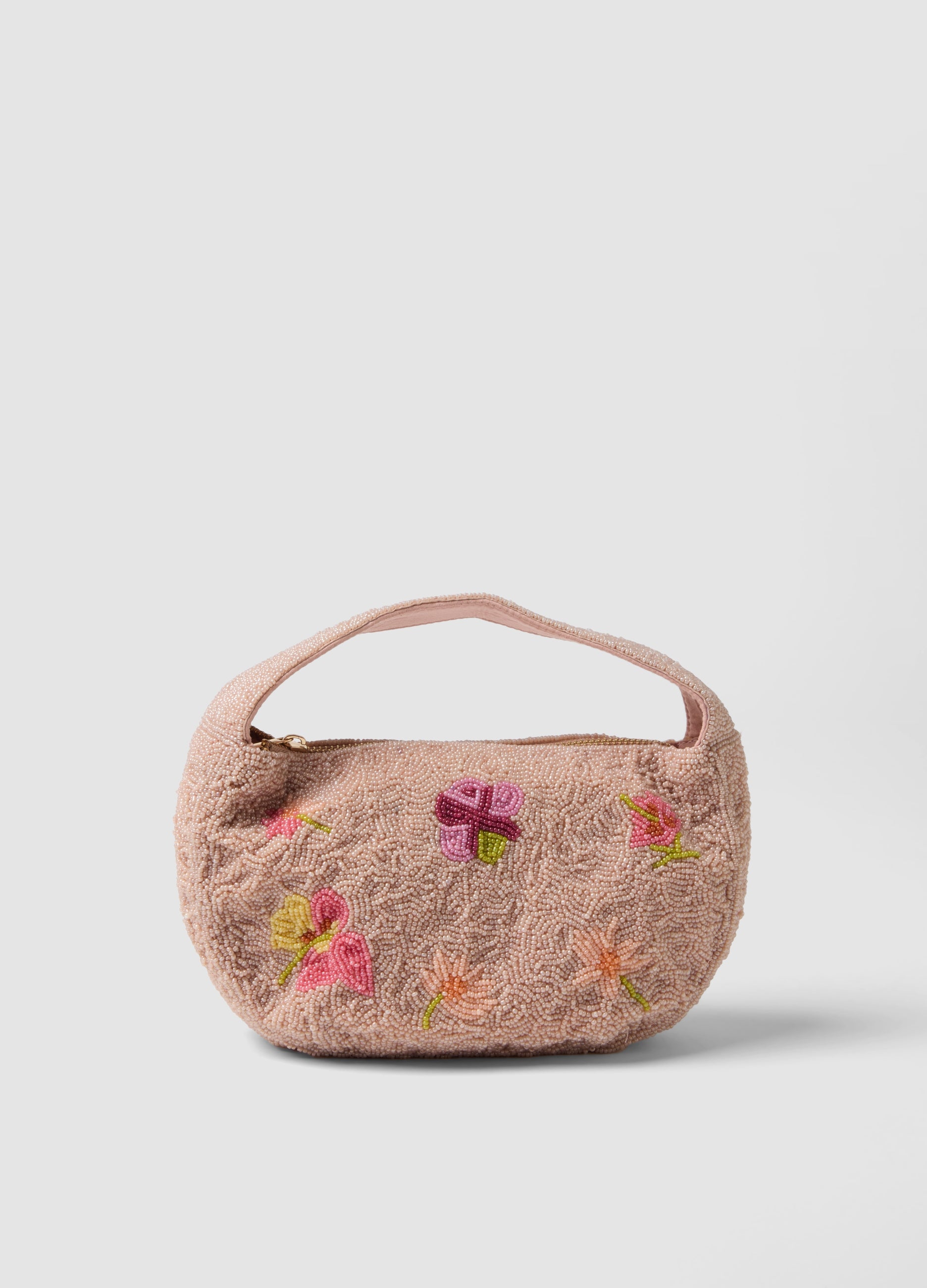Borsa Rosa Con Ricami Floreali Di Perline